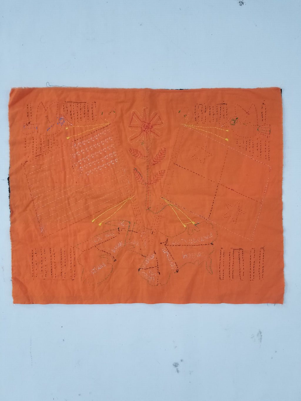 Vintage Traditional Kuna Mola Applique Work Folk Art Panama Flag Textile 45x35cm