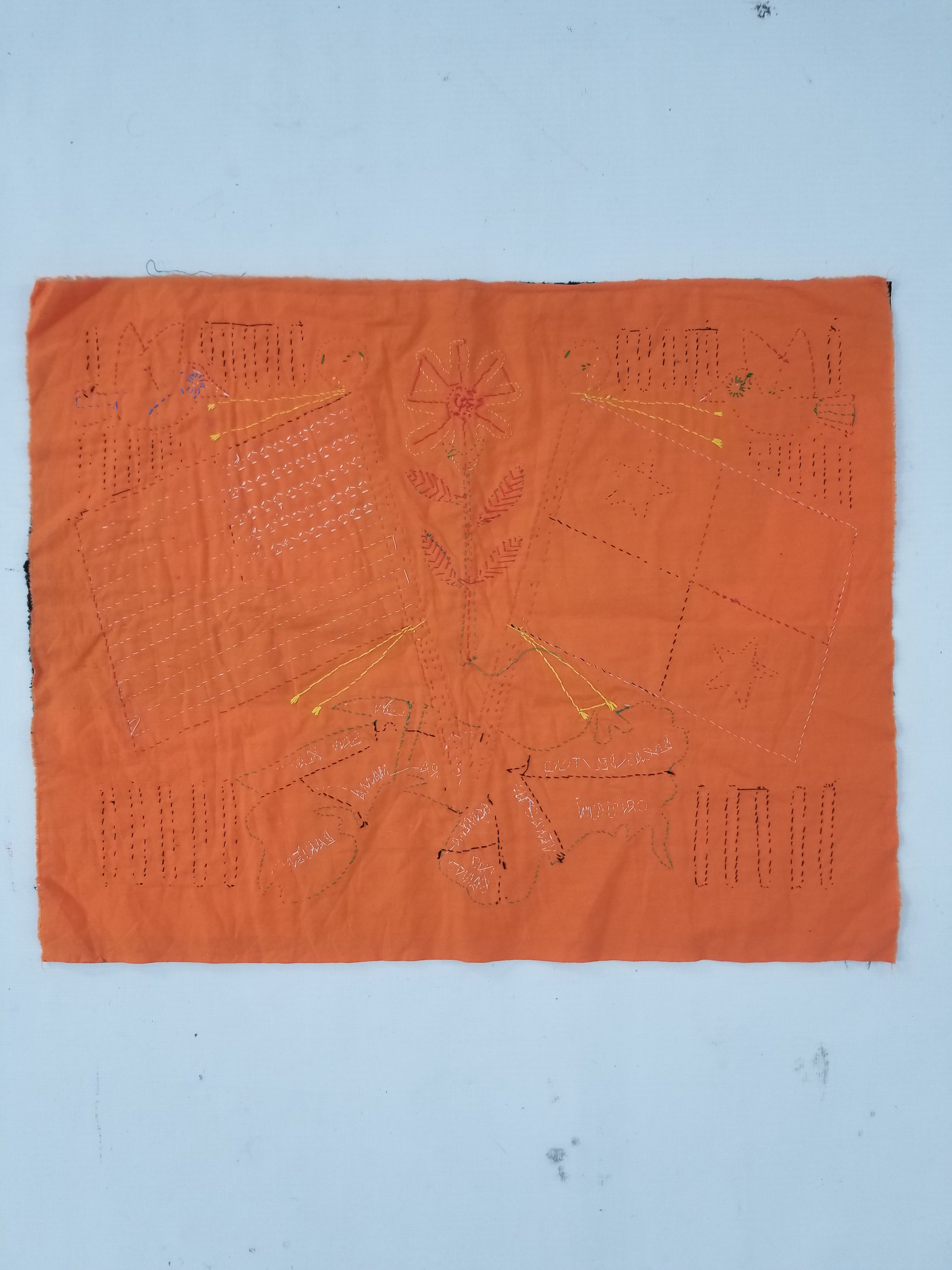 Vintage Traditional Kuna Mola Applique Work Folk Art Panama Flag Textile 45x35cm