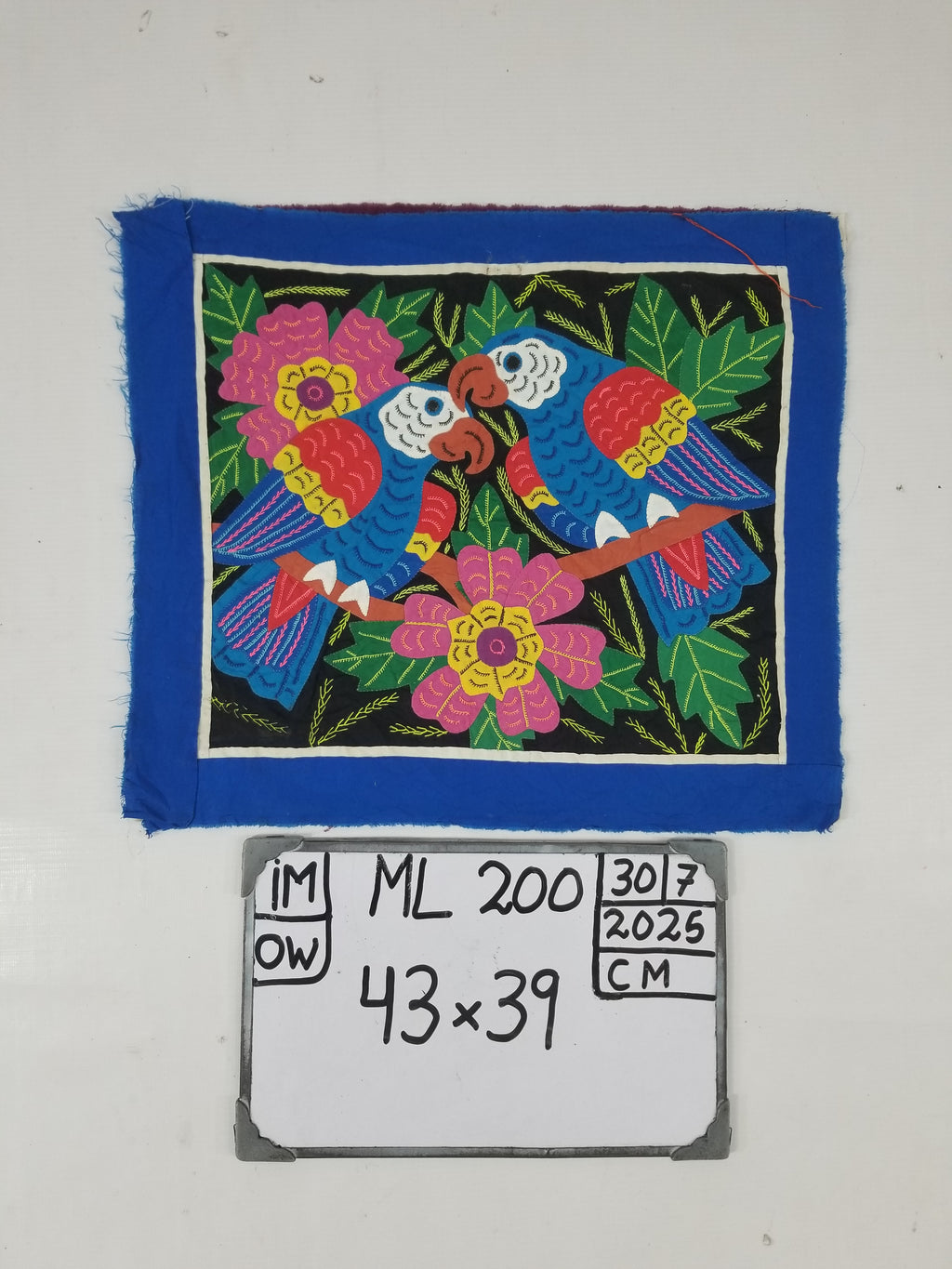 Vintage Traditional Kuna Mola Applique Work Folk Art Panama Flag Textile 45x35cm