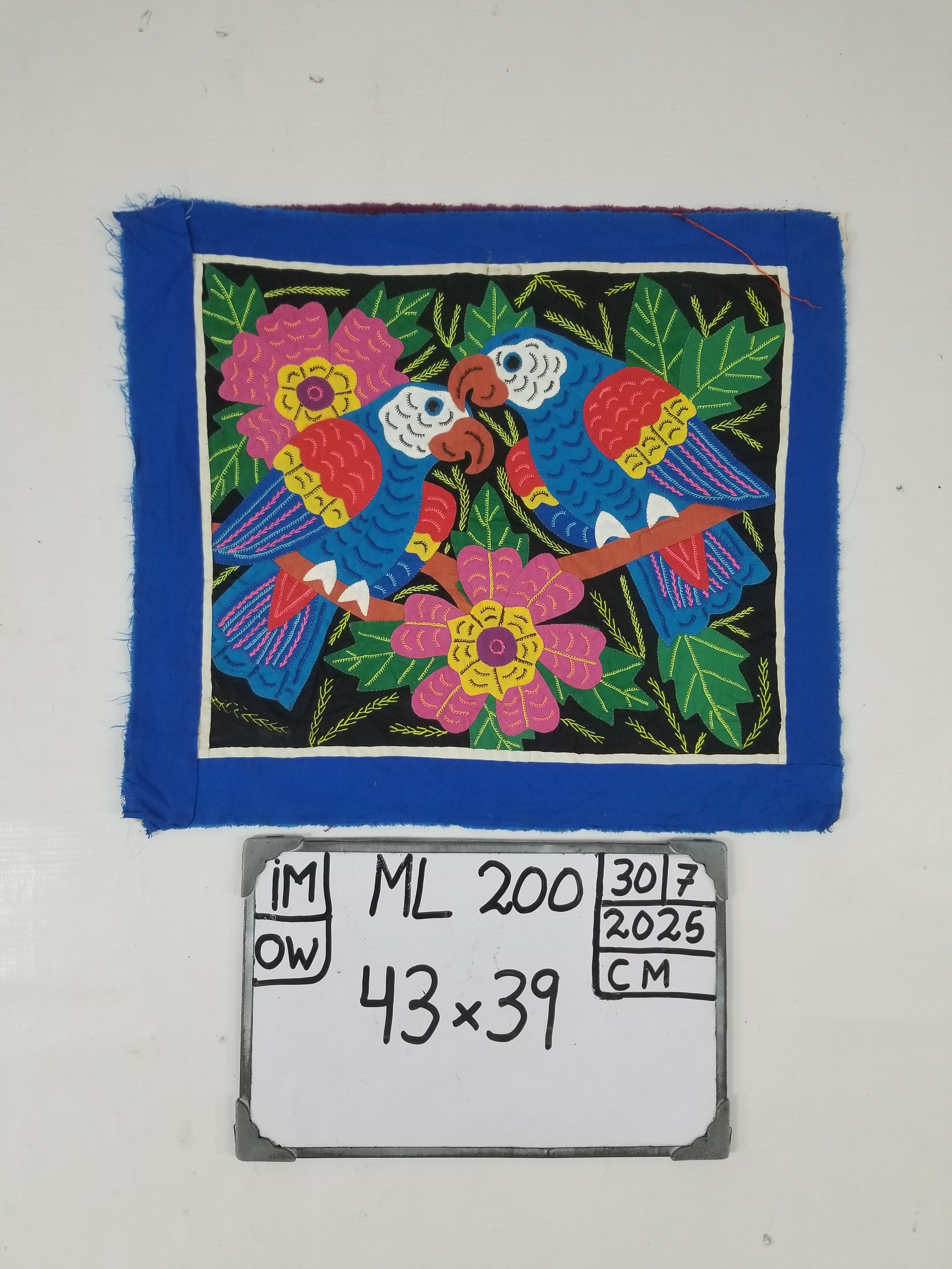 Vintage Traditional Kuna Mola Applique Work Folk Art Panama Flag Textile 45x35cm