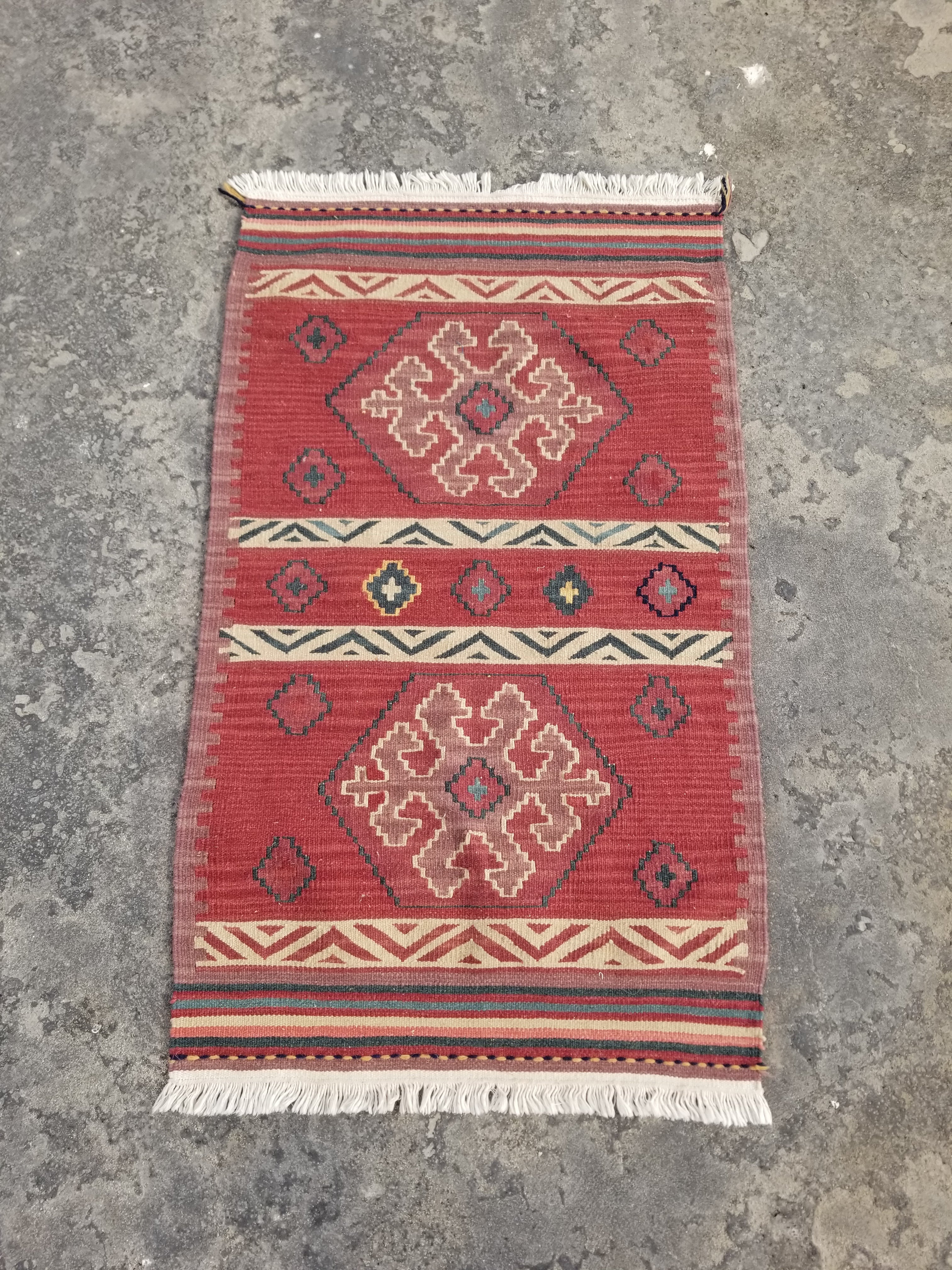 Vintage Traditional Handmade Turkish Wool Multicolor Kilim 109x66 cm