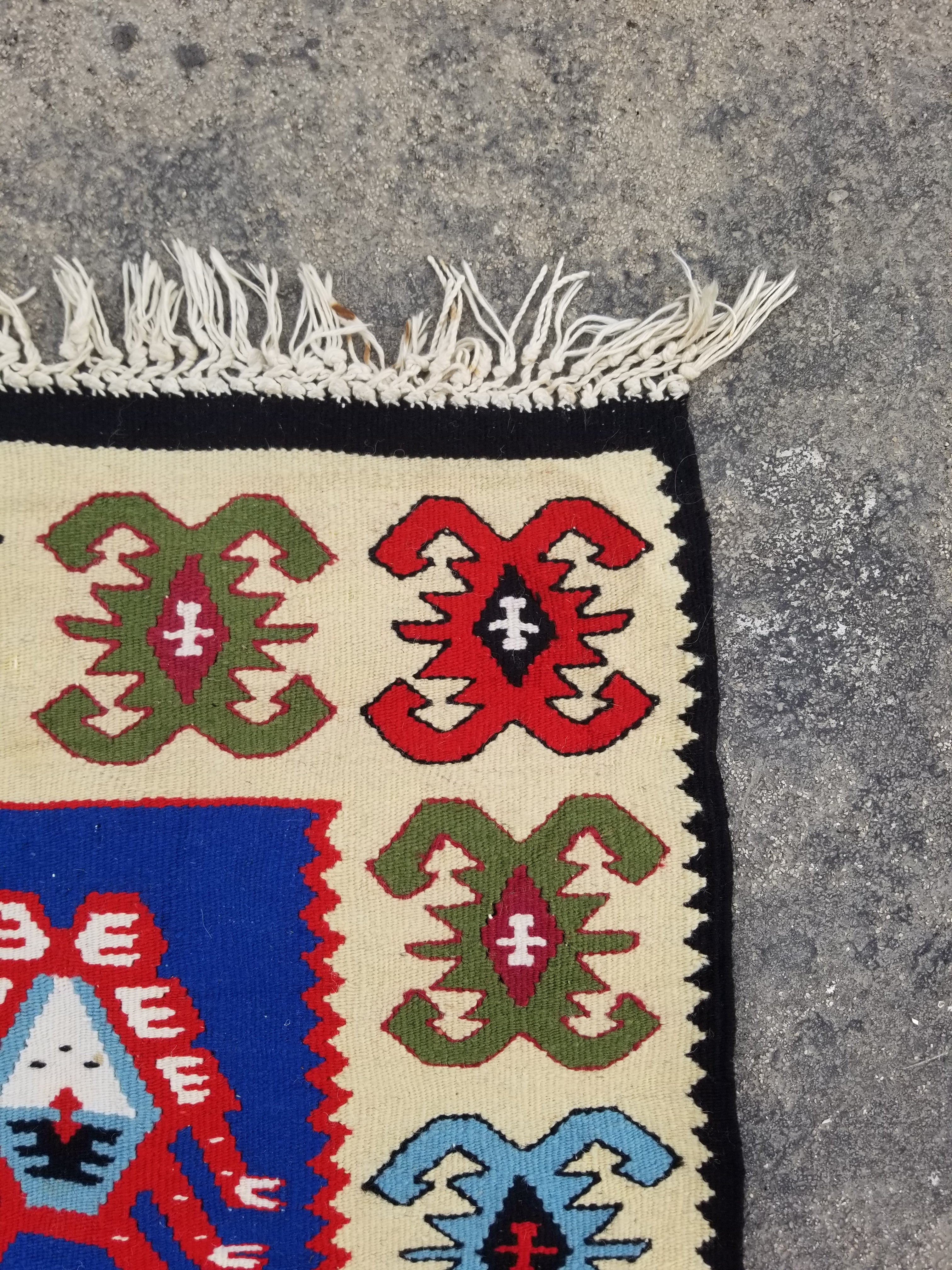 Vintage Traditional Handmade Turkish Wool Multicolor Kilim 137x71cm