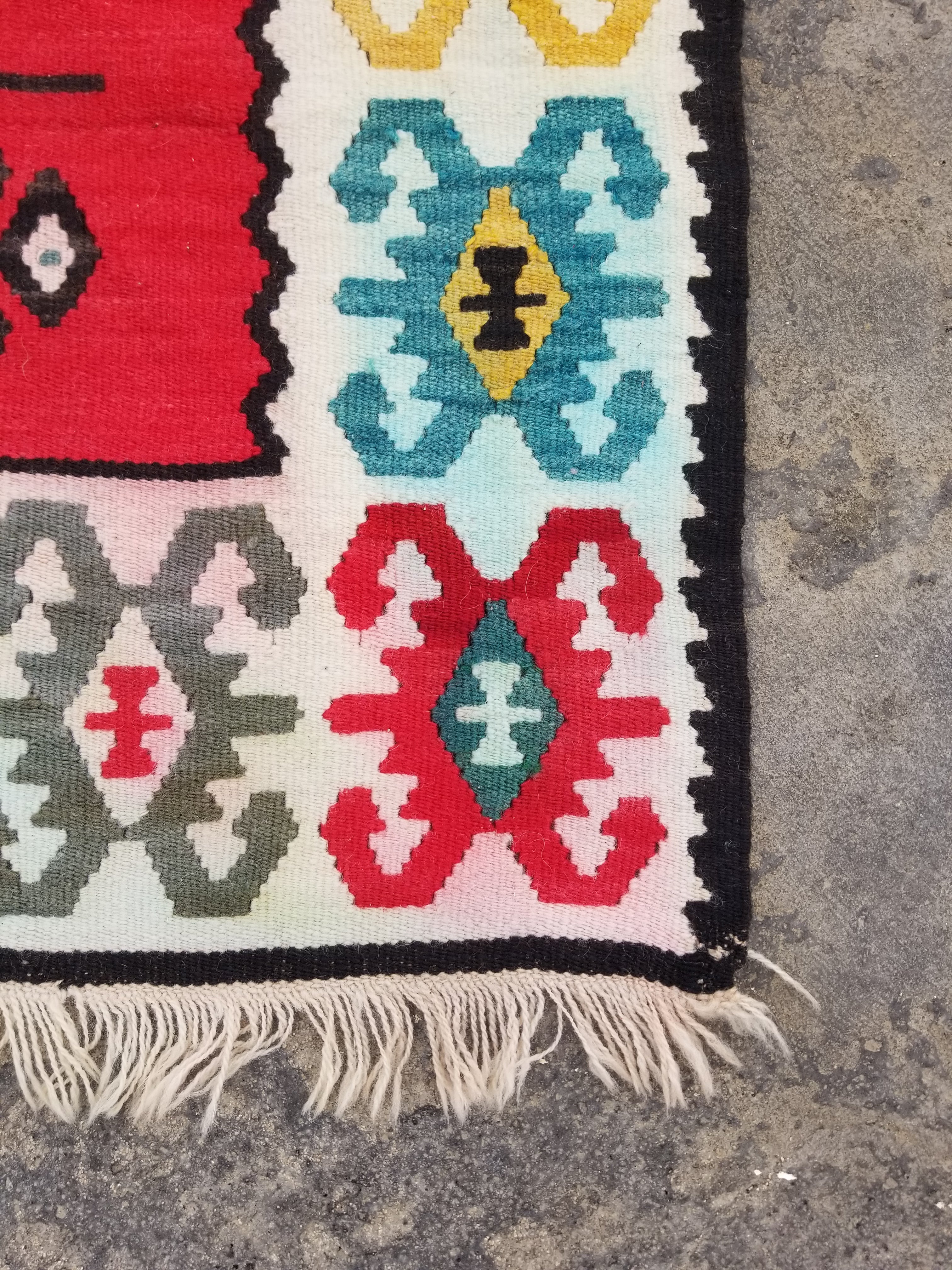 Vintage Traditional Handmade Turkish Wool Multicolor Kilim 127x66cm