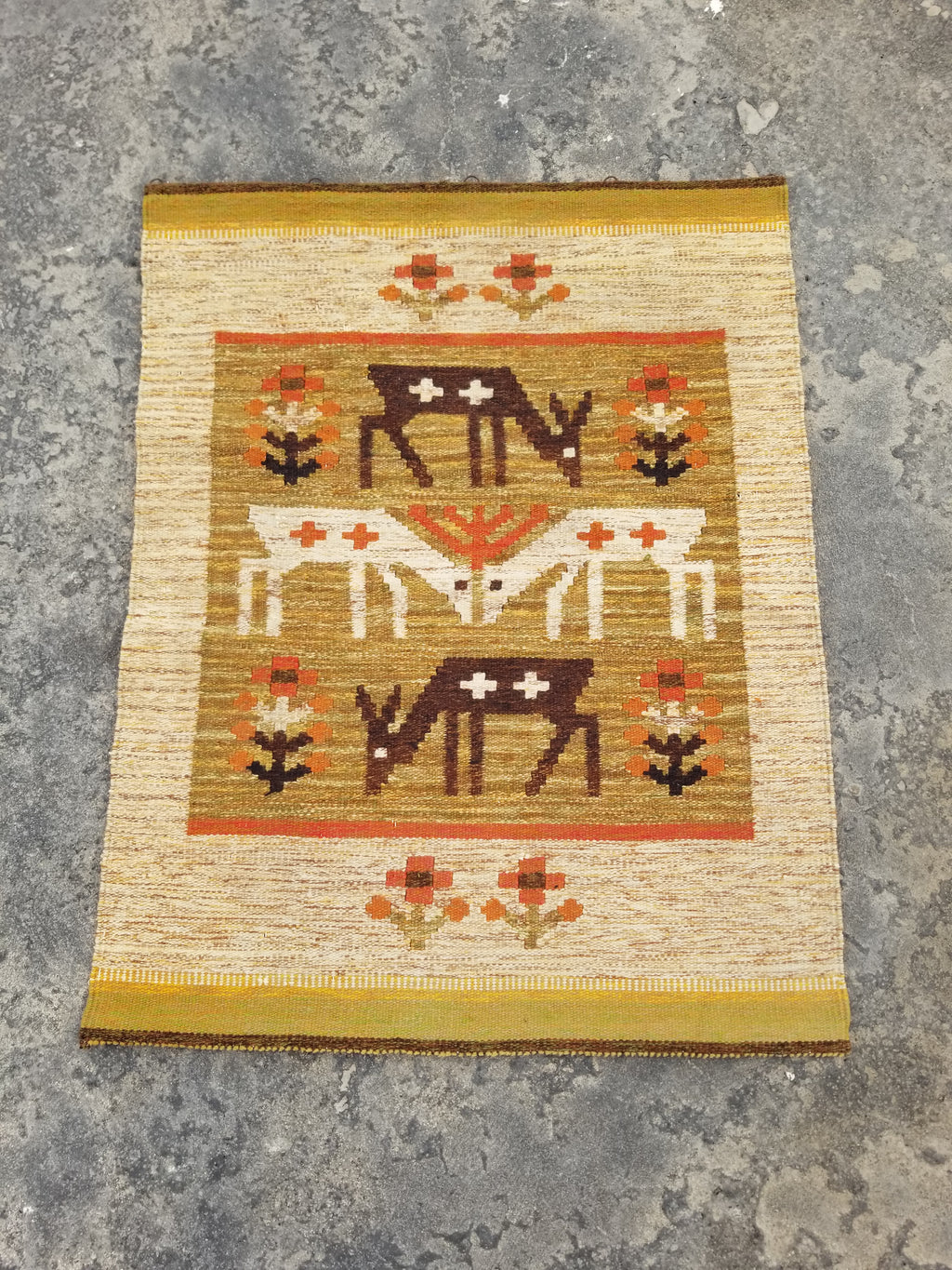 Vintage Mid Century Handwoven Scandinavian Wool Wall Hanging Tapestry 93x73cm