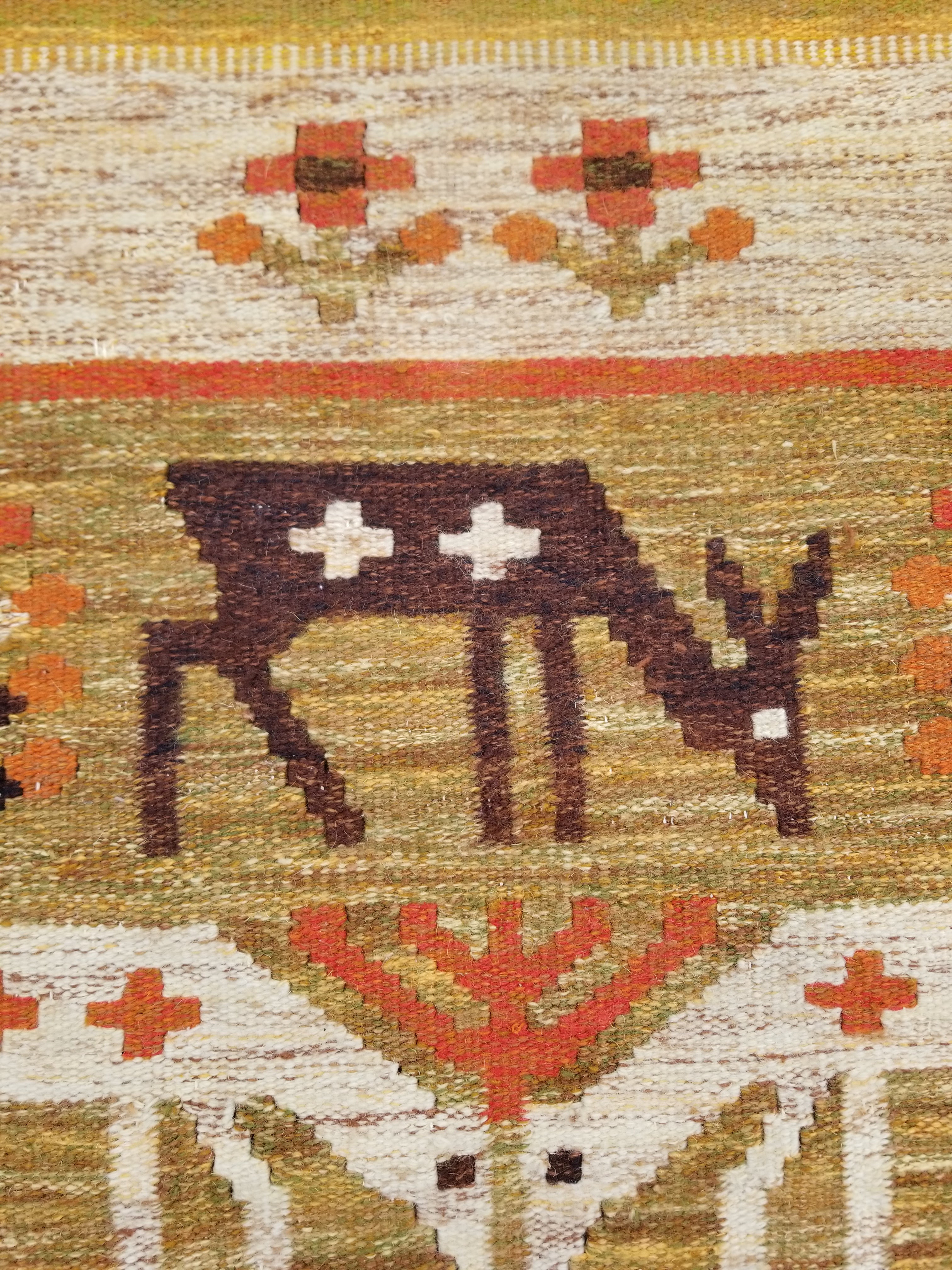 Vintage Mid Century Handwoven Scandinavian Wool Wall Hanging Tapestry 93x73cm