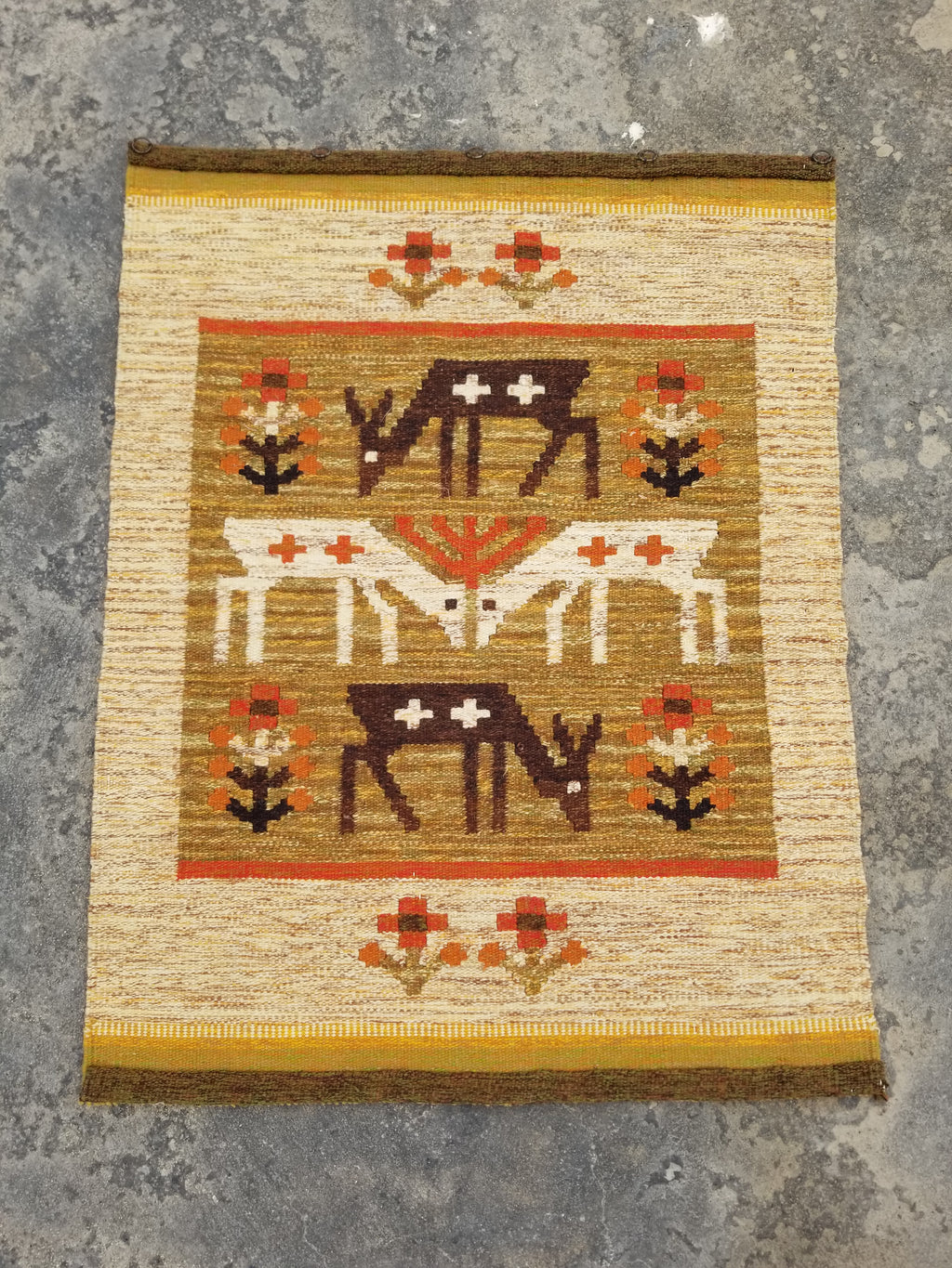 Vintage Mid Century Handwoven Scandinavian Wool Wall Hanging Tapestry 93x73cm