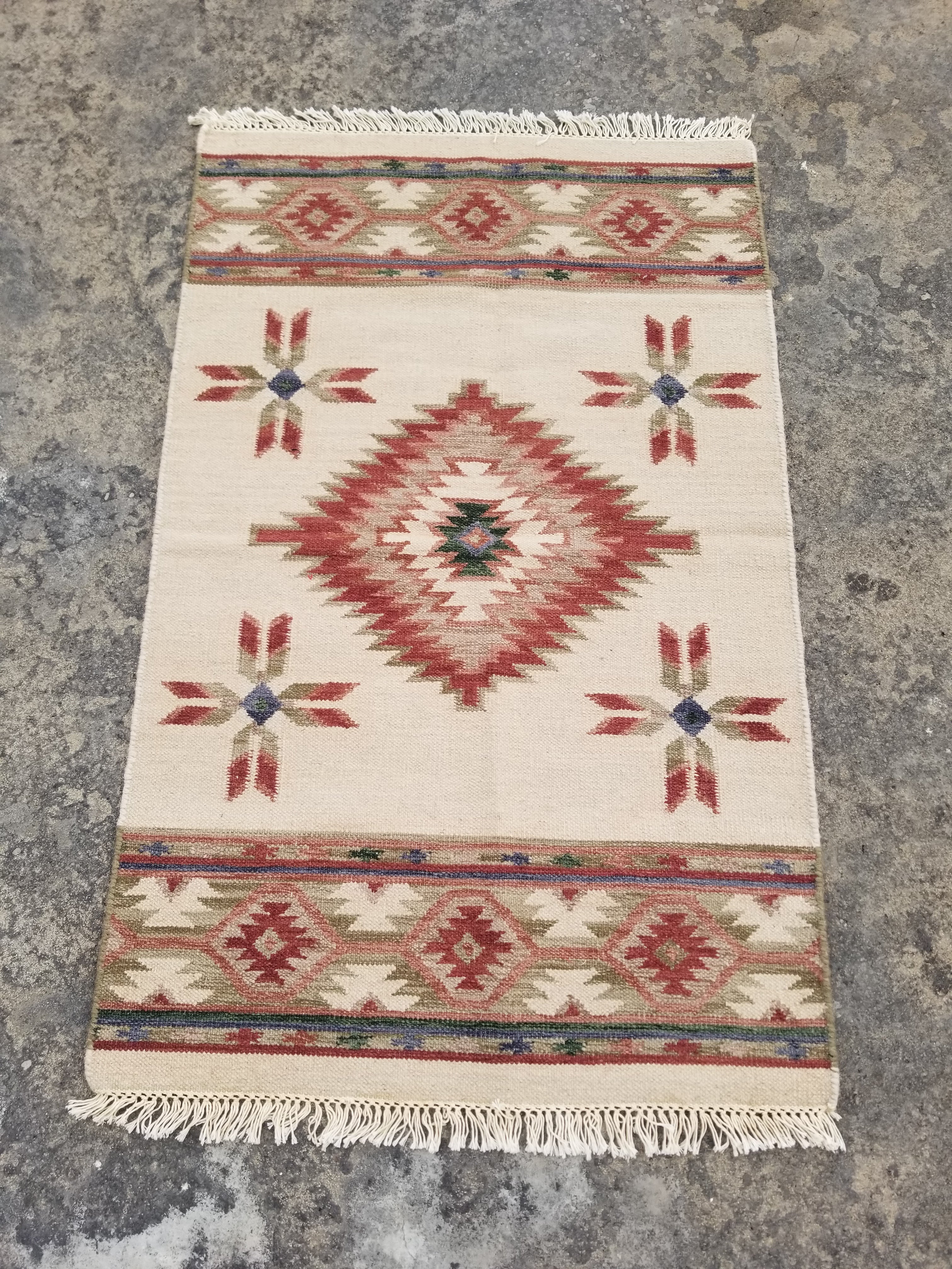 Vintage Traditional Handmade Mexican Wool Multicolor Kilim 124x76cm