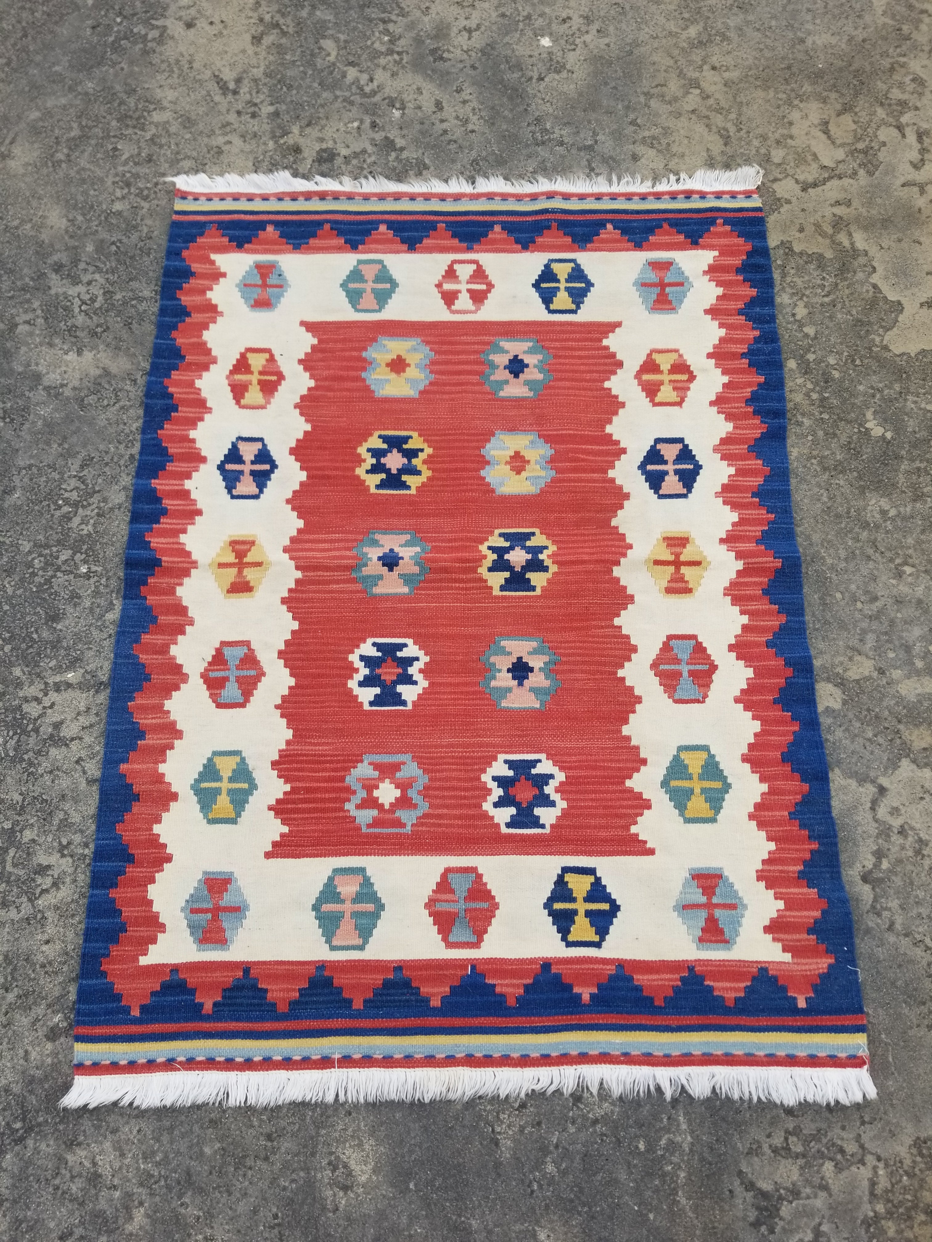 Vintage Traditional Handmade Turkish Wool Multicolor Kilim 116x83cm