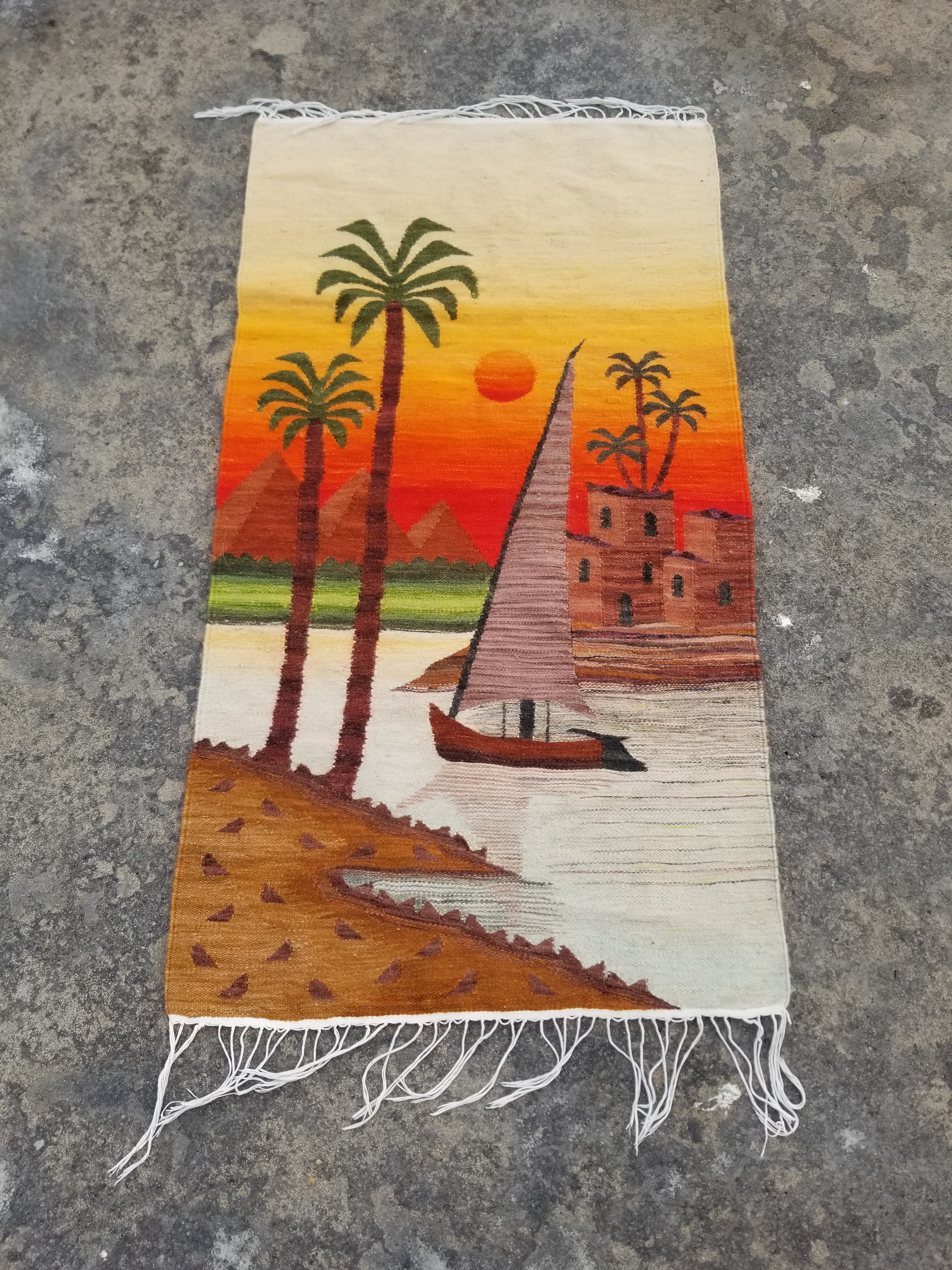 Vintage Traditional Handmade Egyptian Wool Multicolor Kilim Tapestry 121x68cm