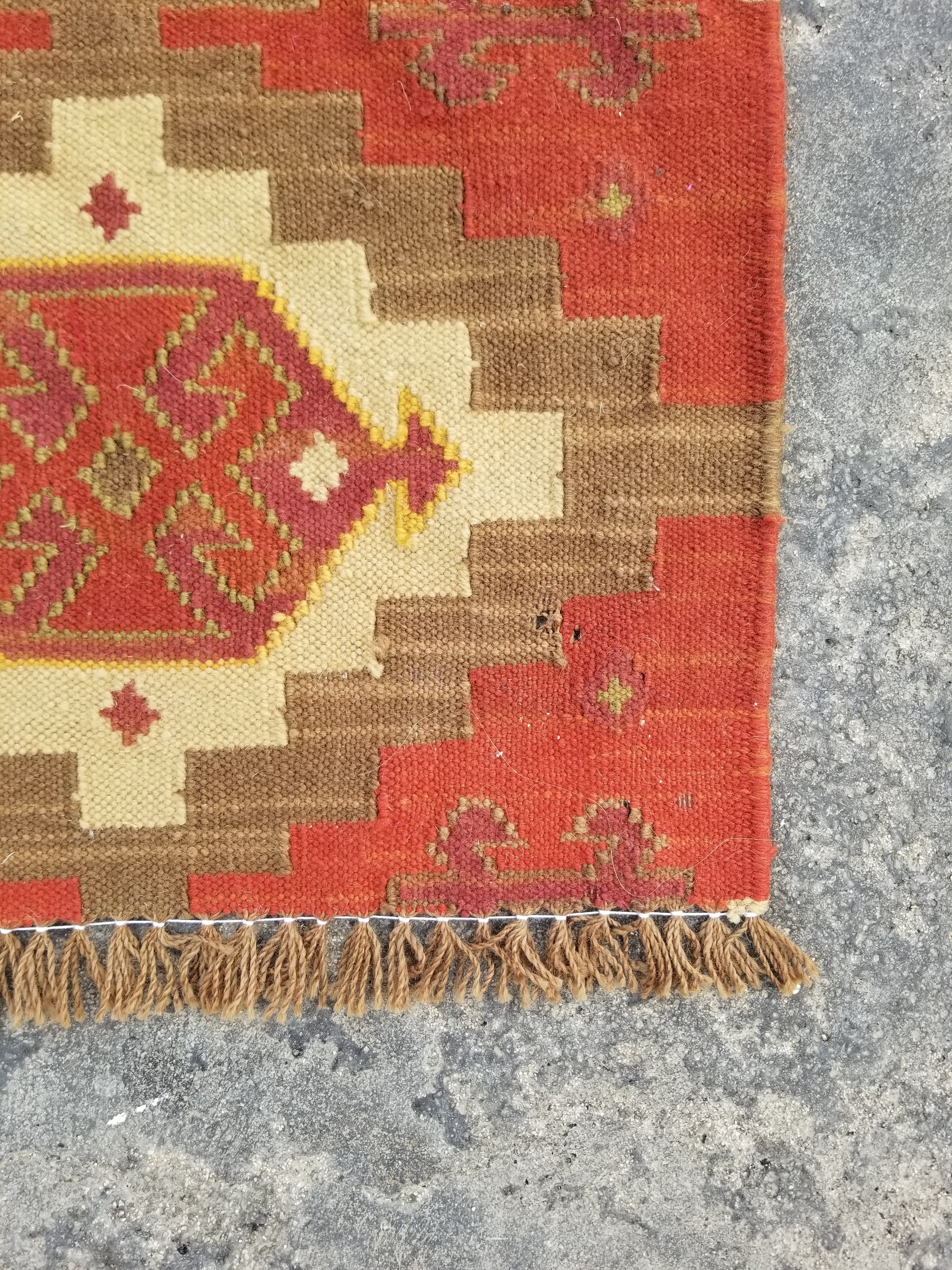 Vintage Traditional Handmade Kazak Style Wool Multicolor Kilim Runner 121x45cm