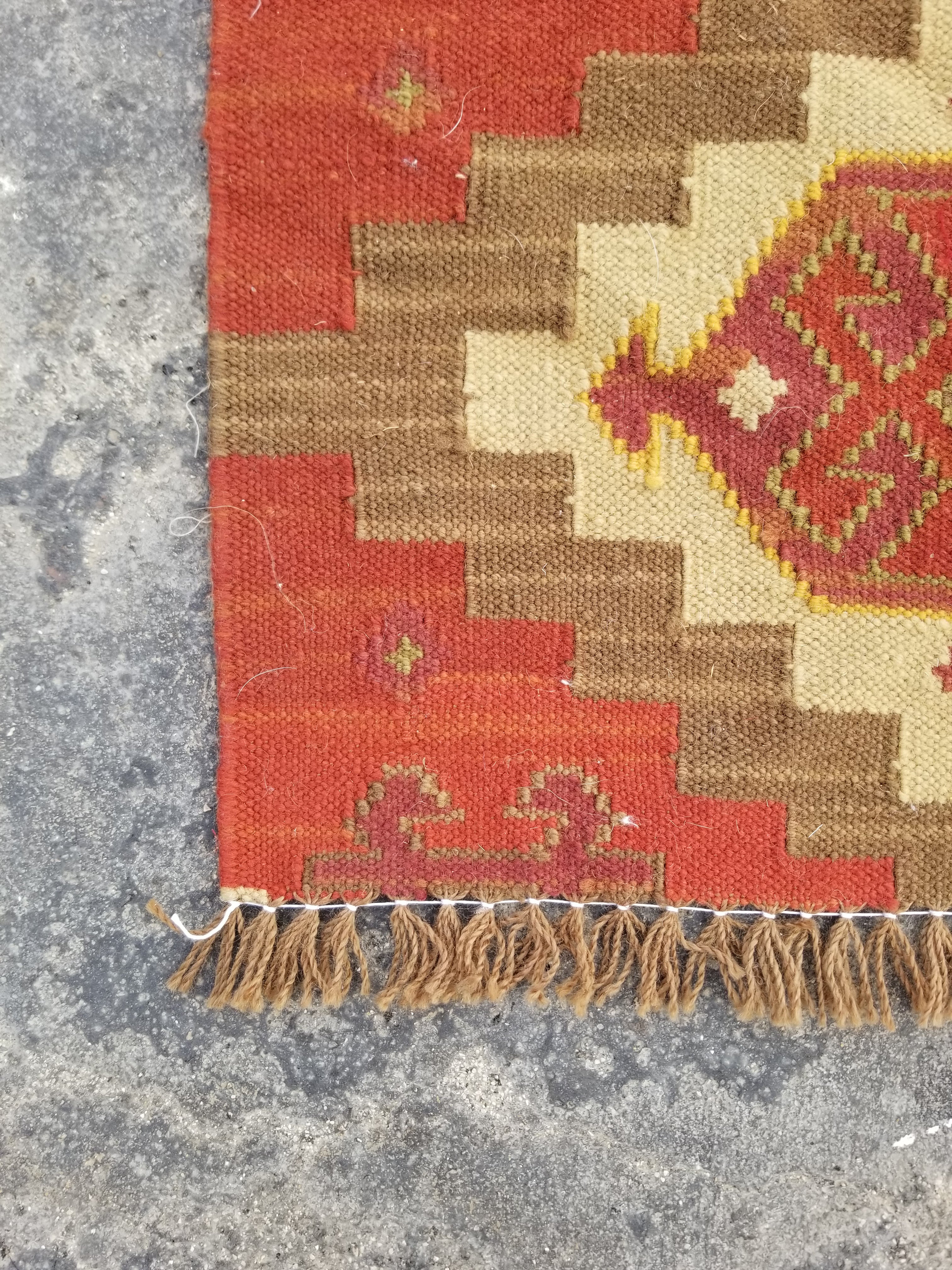 Vintage Traditional Handmade Kazak Style Wool Multicolor Kilim Runner 121x45cm