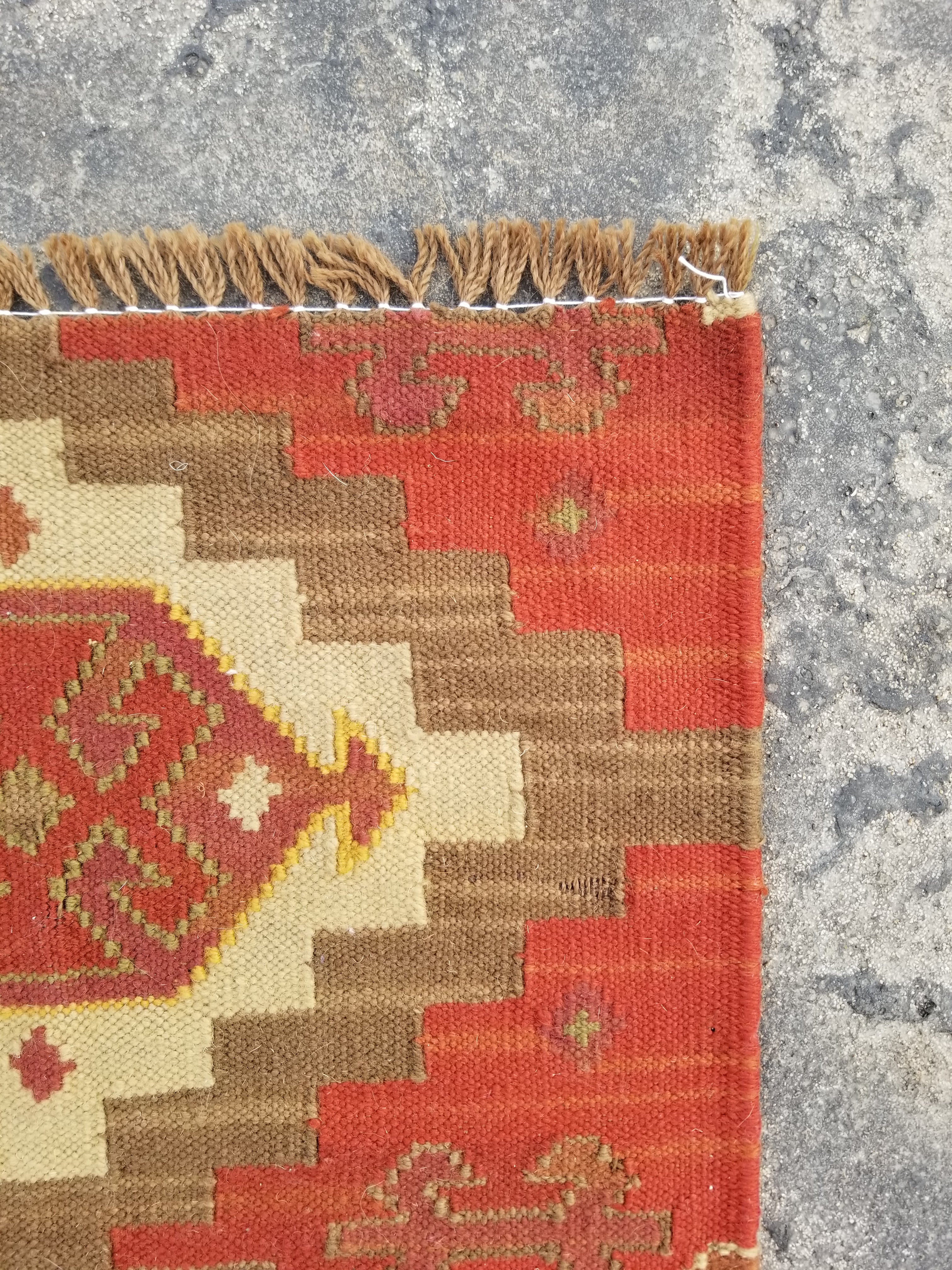 Vintage Traditional Handmade Kazak Style Wool Multicolor Kilim Runner 121x45cm