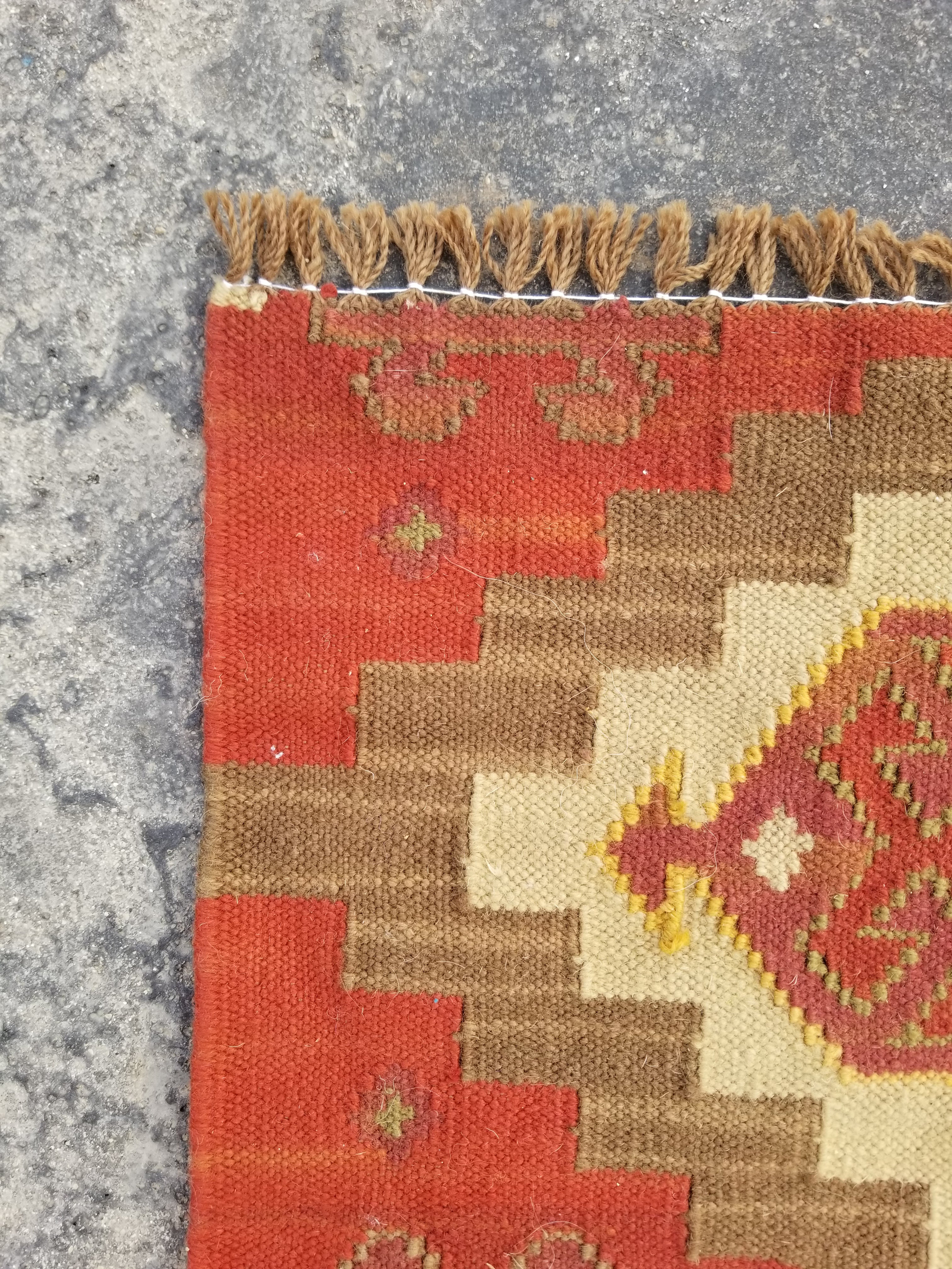 Vintage Traditional Handmade Kazak Style Wool Multicolor Kilim Runner 121x45cm