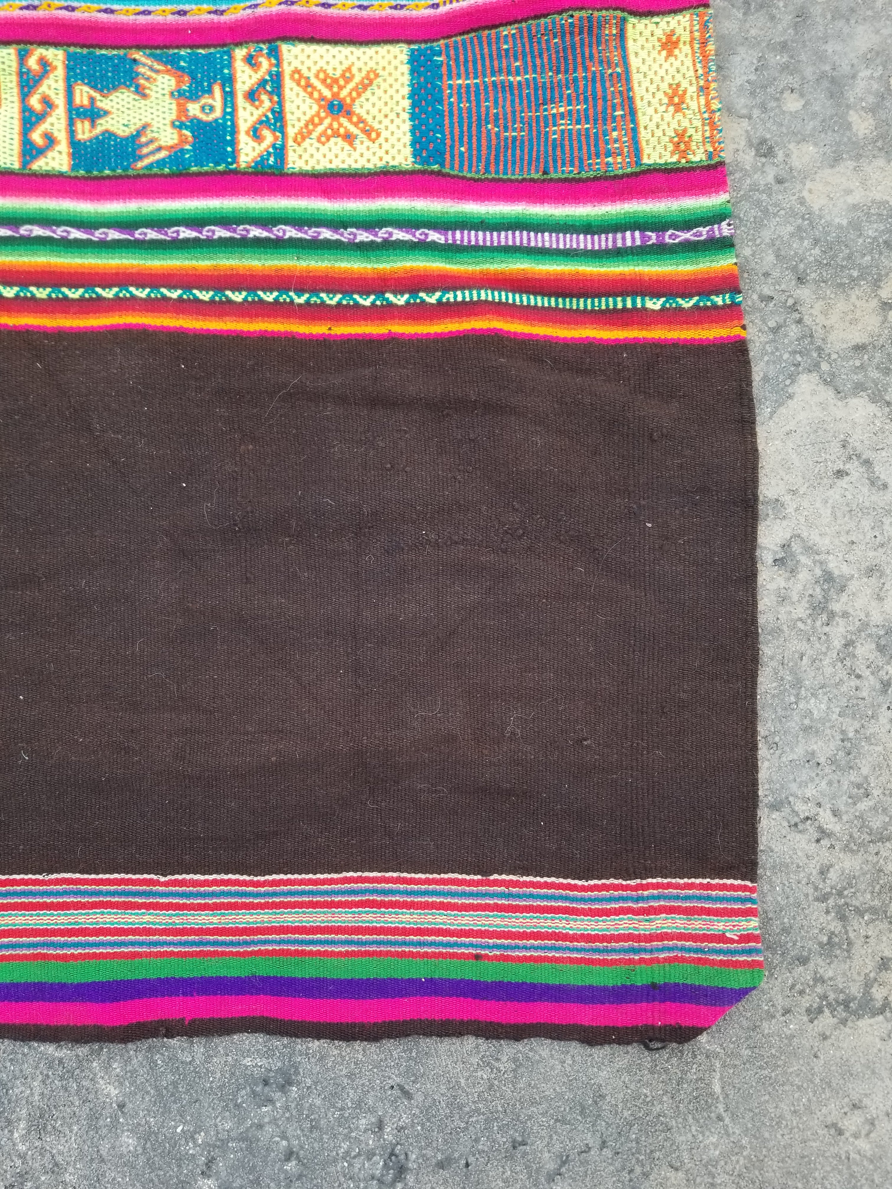 Vintage Handmade Peruvian Wool Multicolor Aguayo Kilim Textile 101x86cm