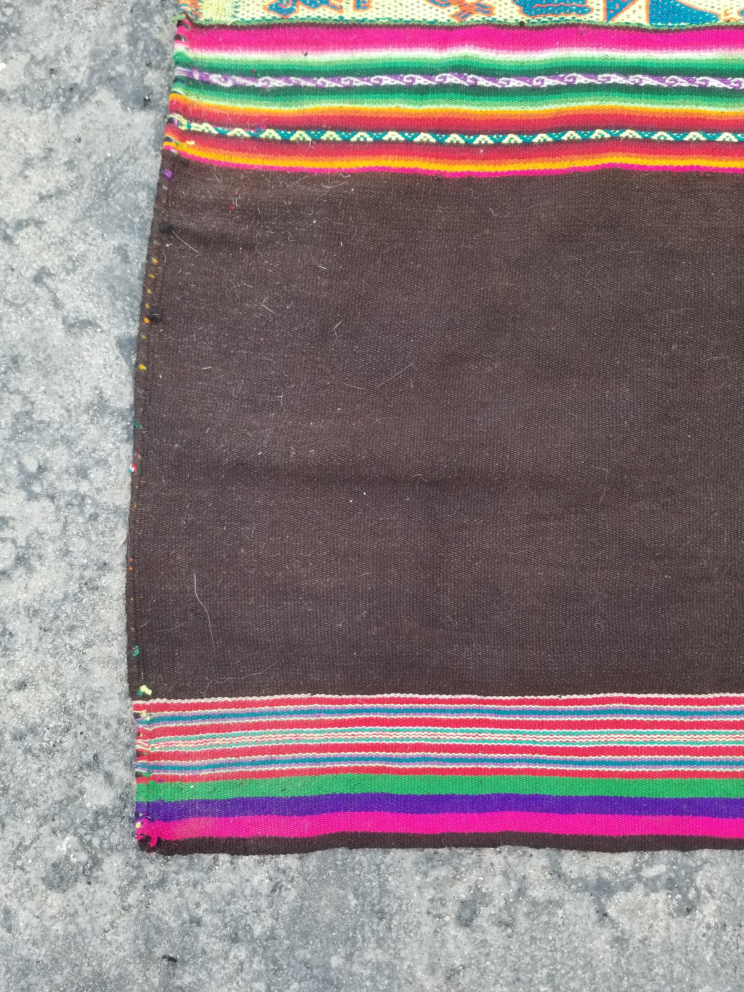 Vintage Handmade Peruvian Wool Multicolor Aguayo Kilim Textile 101x86cm