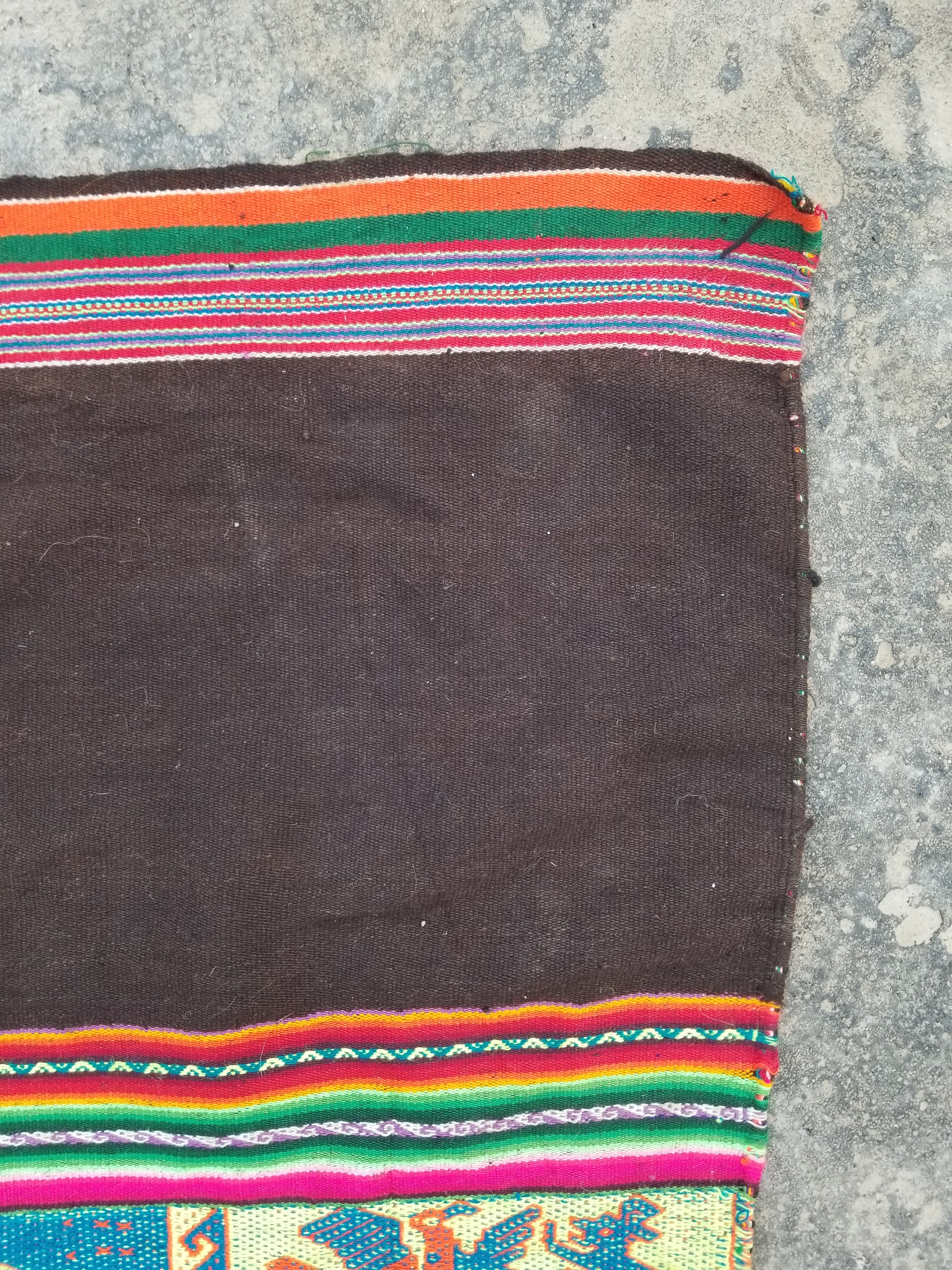 Vintage Handmade Peruvian Wool Multicolor Aguayo Kilim Textile 101x86cm