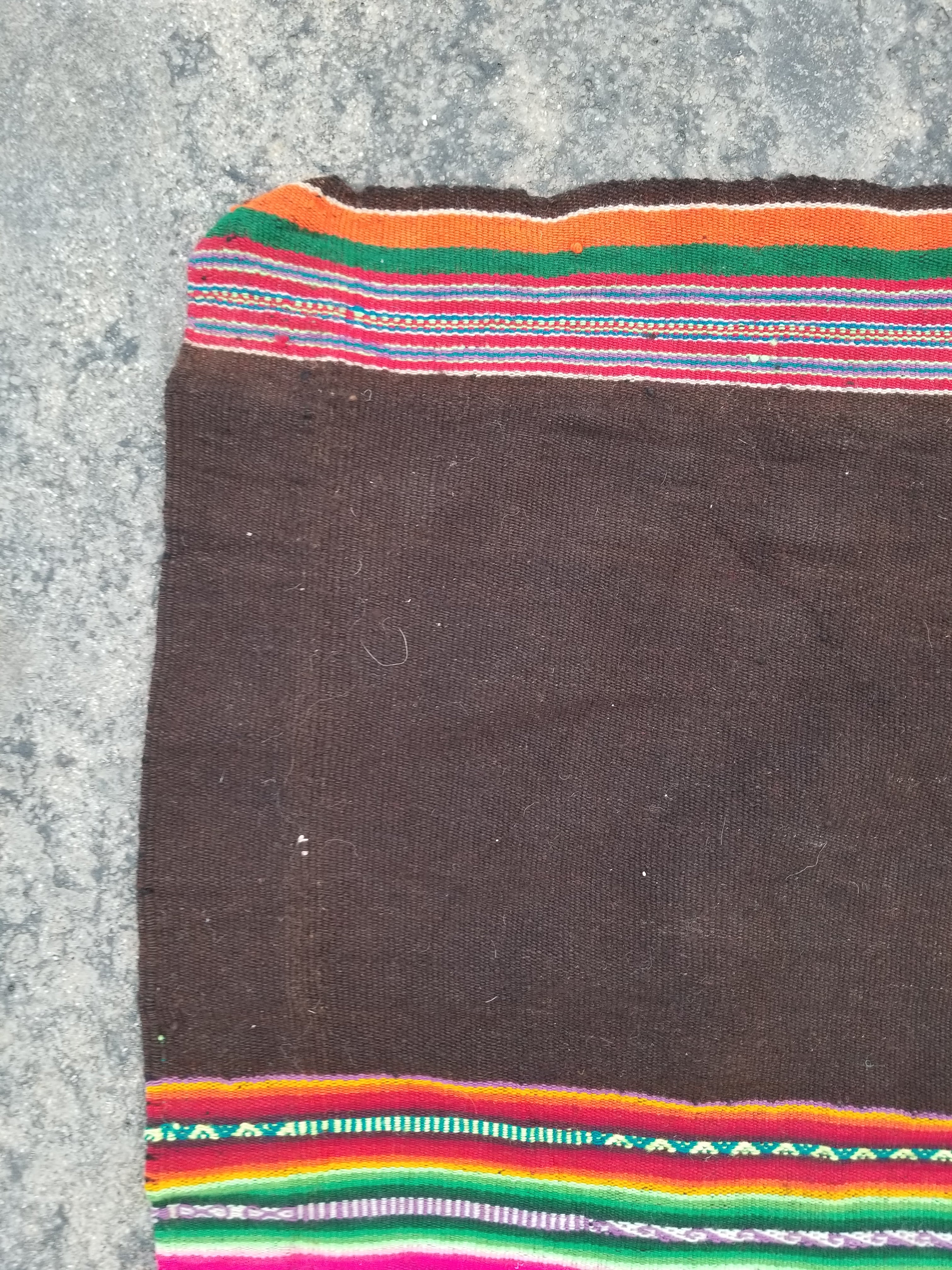 Vintage Handmade Peruvian Wool Multicolor Aguayo Kilim Textile 101x86cm