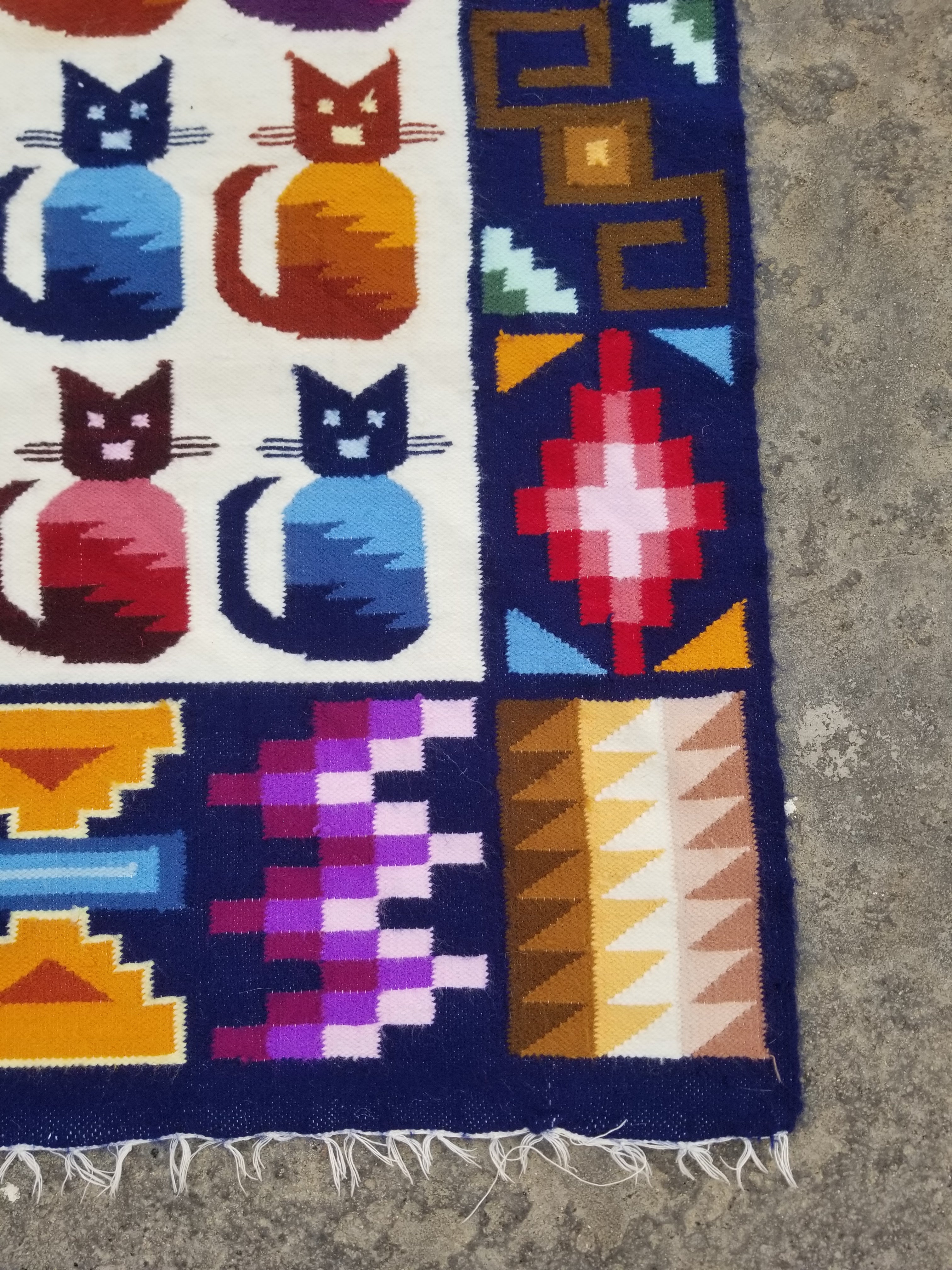 Vintage Peruvian Handmade Wool Folk Art Multicolor Kilim Tapestry 147x109cm