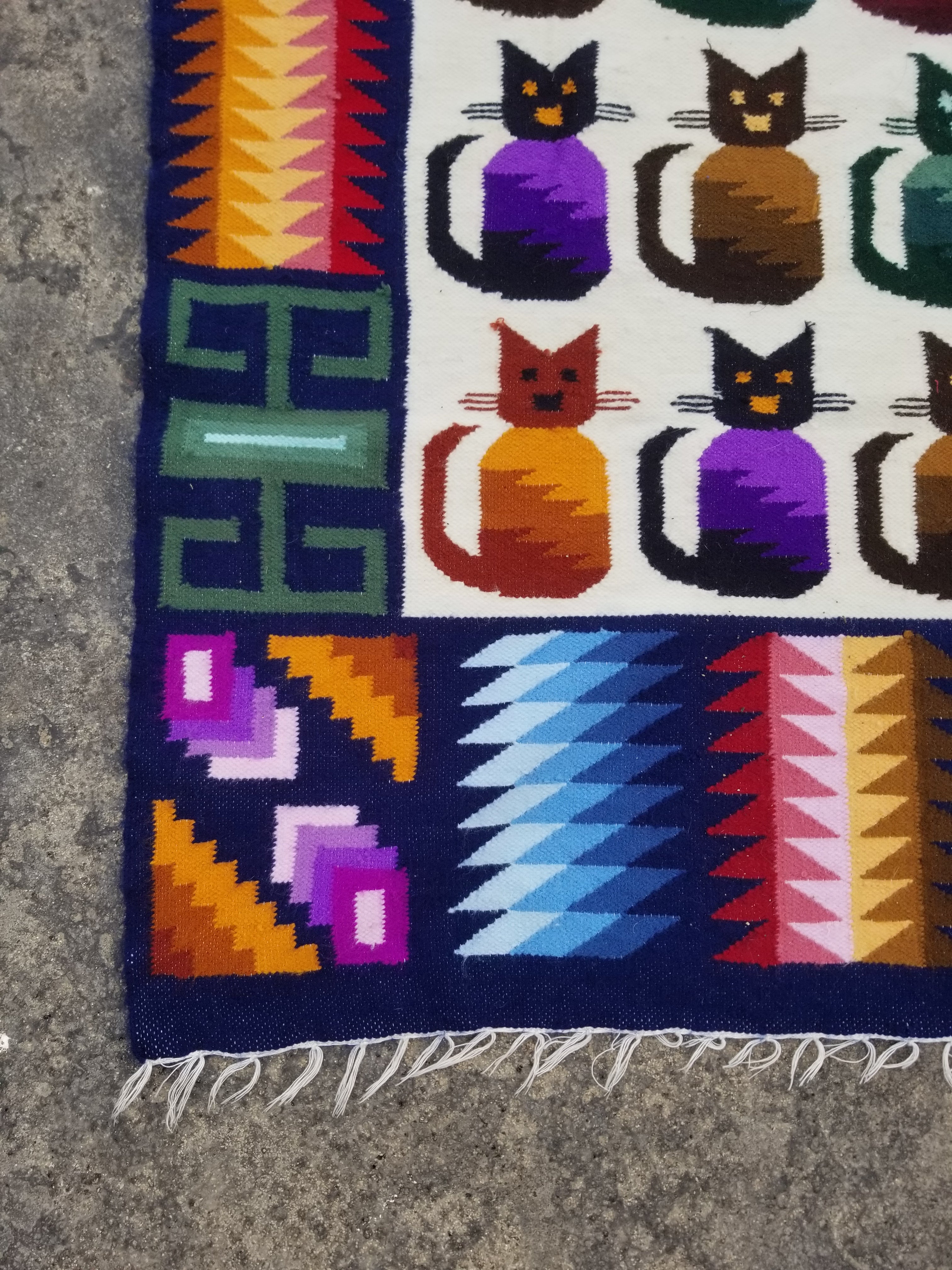 Vintage Peruvian Handmade Wool Folk Art Multicolor Kilim Tapestry 147x109cm