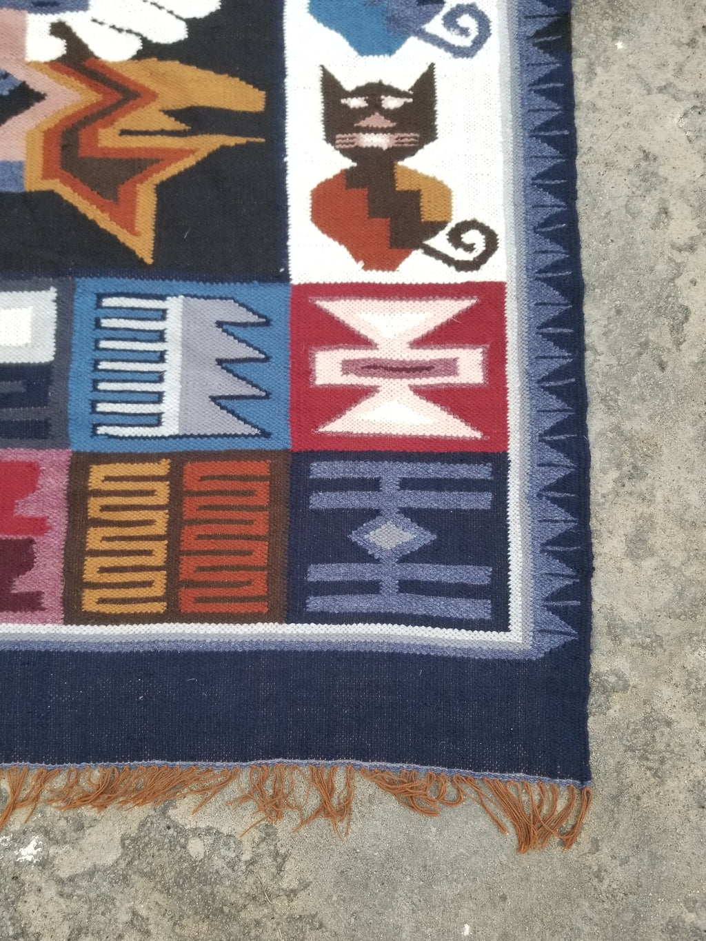 Vintage Handwoven Peruvian Incan Diety Folk Art Kilim Tapestry 157x119cm