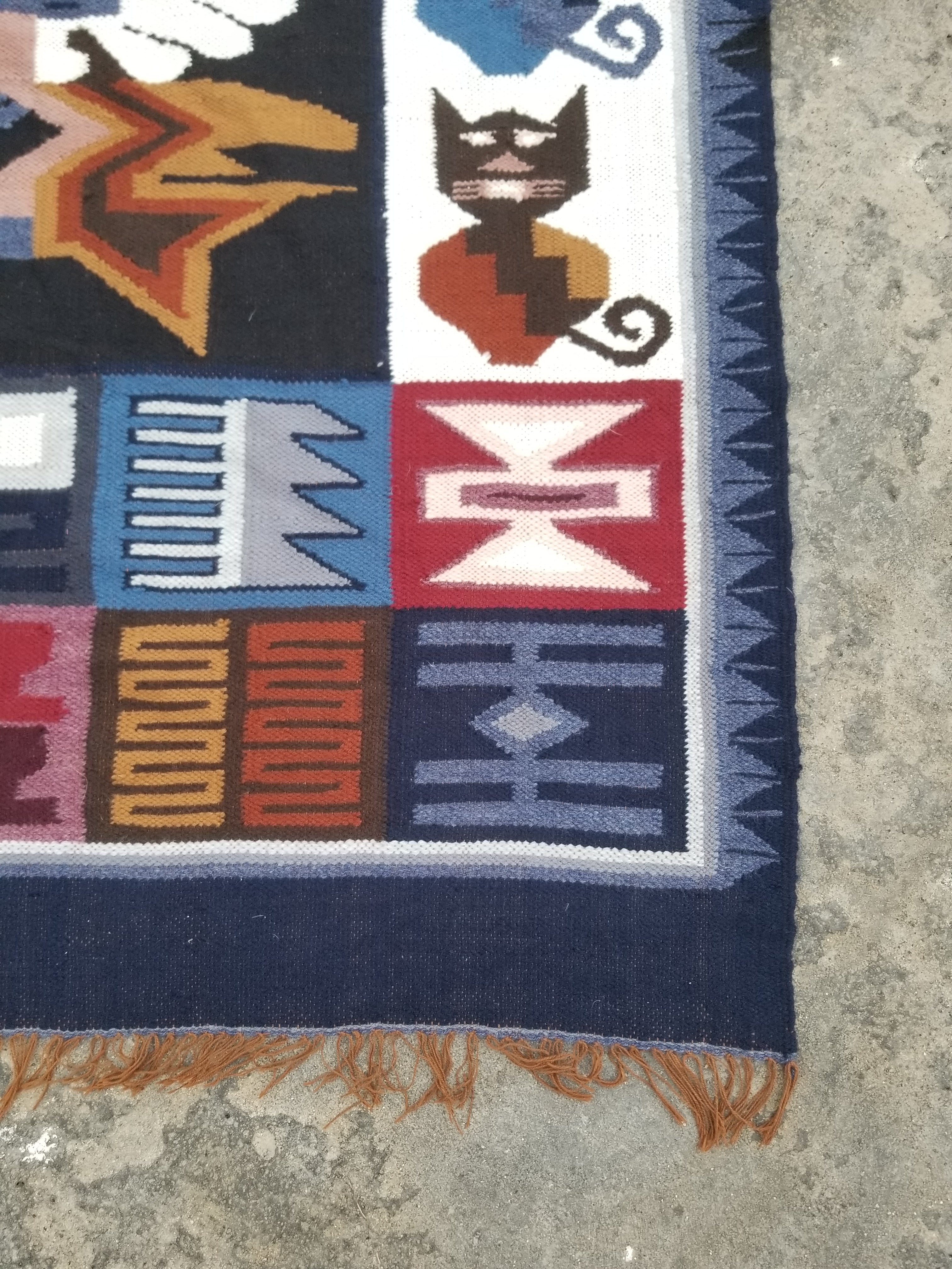 Vintage Handwoven Peruvian Incan Diety Folk Art Kilim Tapestry 157x119cm