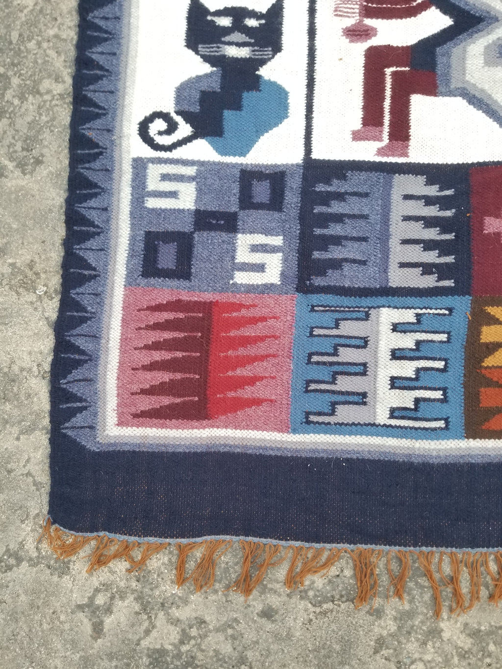 Vintage Handwoven Peruvian Incan Diety Folk Art Kilim Tapestry 157x119cm