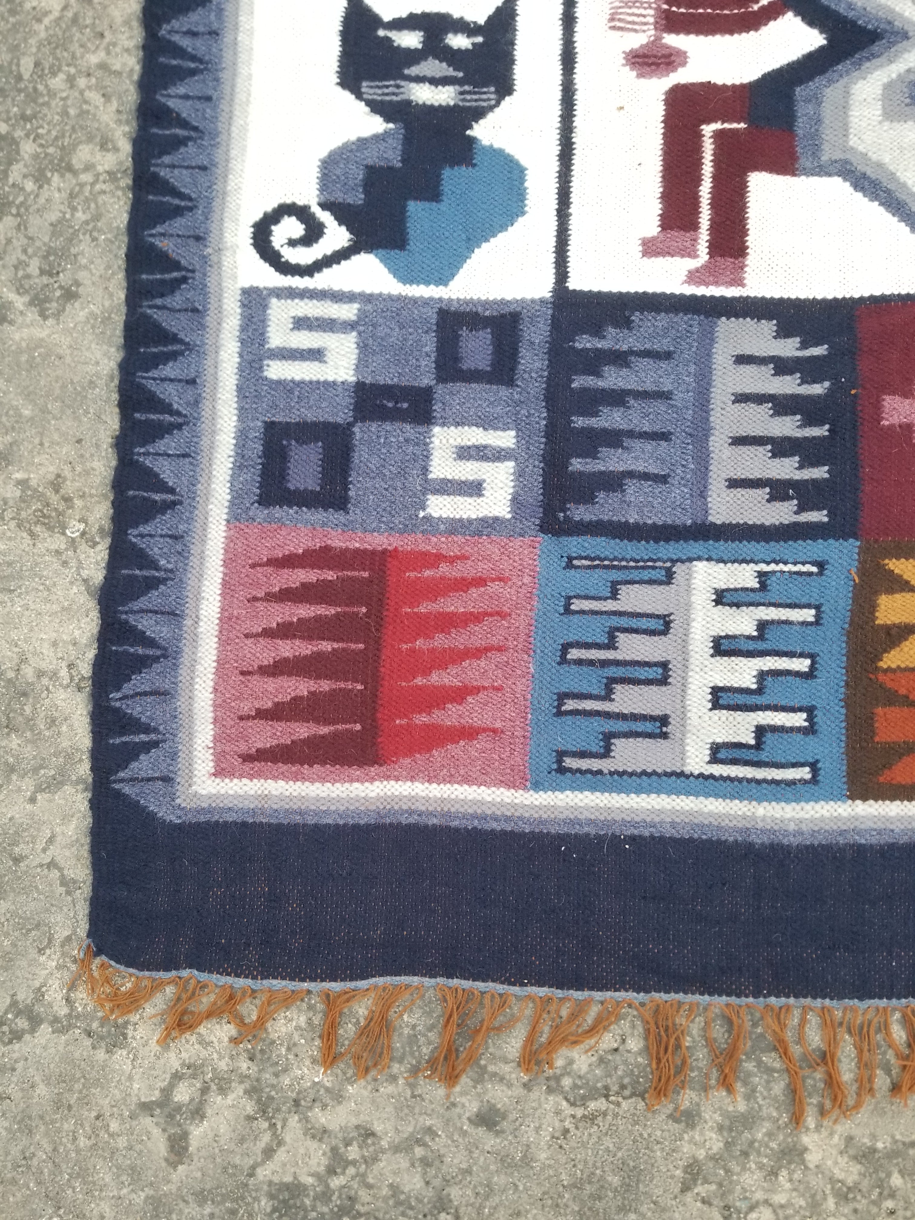 Vintage Handwoven Peruvian Incan Diety Folk Art Kilim Tapestry 157x119cm