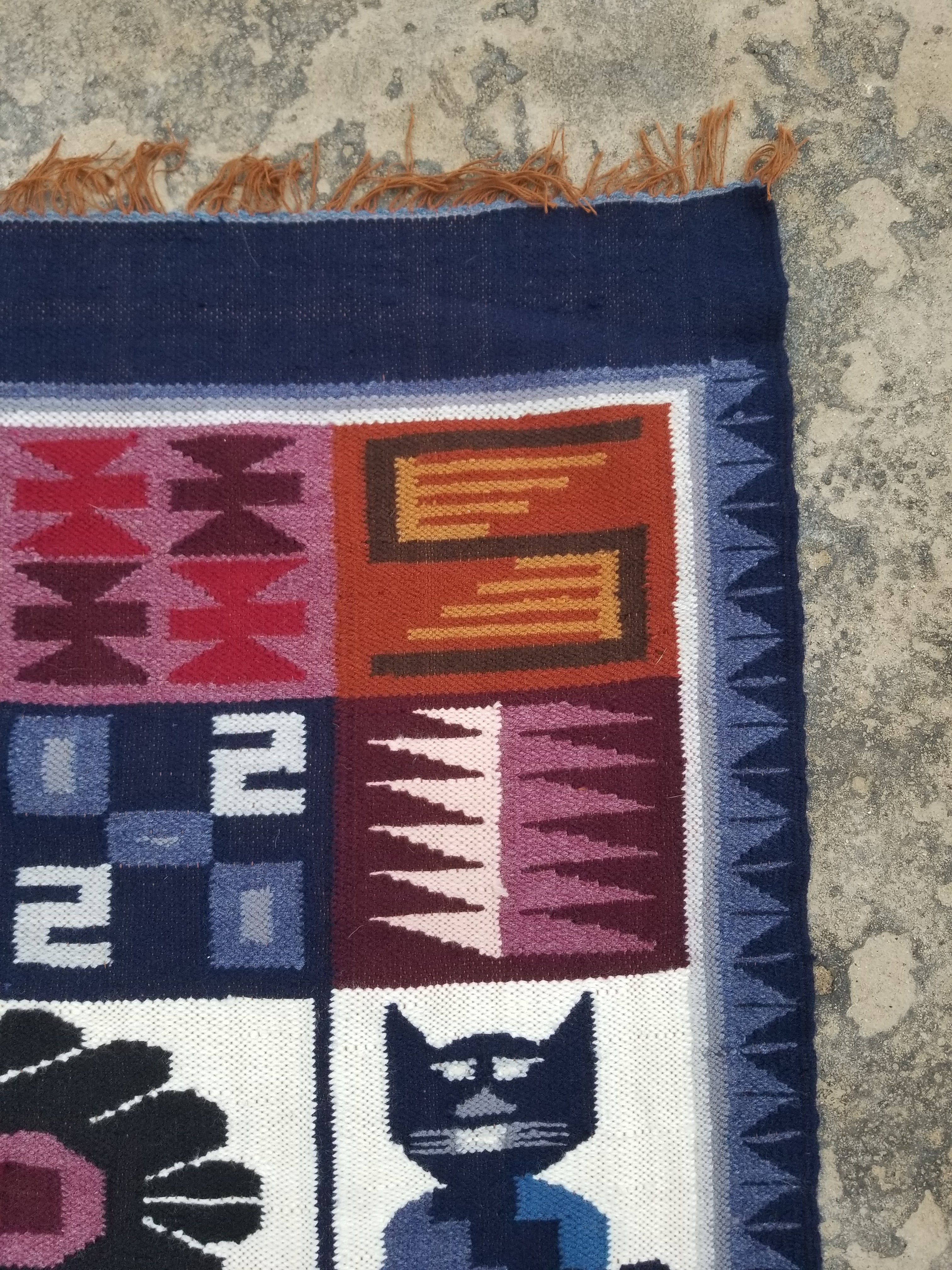 Vintage Handwoven Peruvian Incan Diety Folk Art Kilim Tapestry 157x119cm