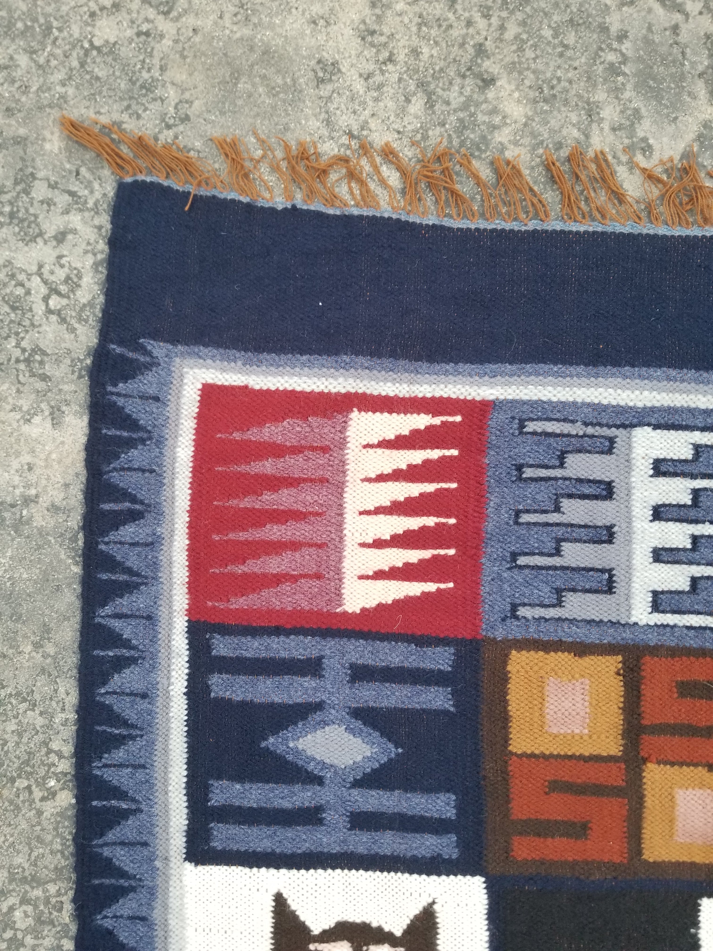 Vintage Handwoven Peruvian Incan Diety Folk Art Kilim Tapestry 157x119cm