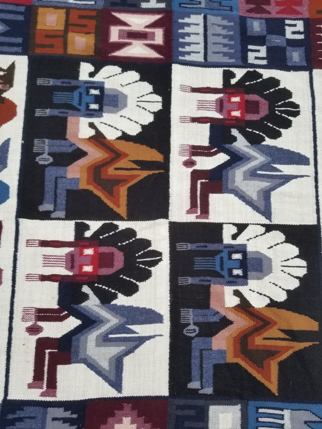 Vintage Handwoven Peruvian Incan Diety Folk Art Kilim Tapestry 157x119cm