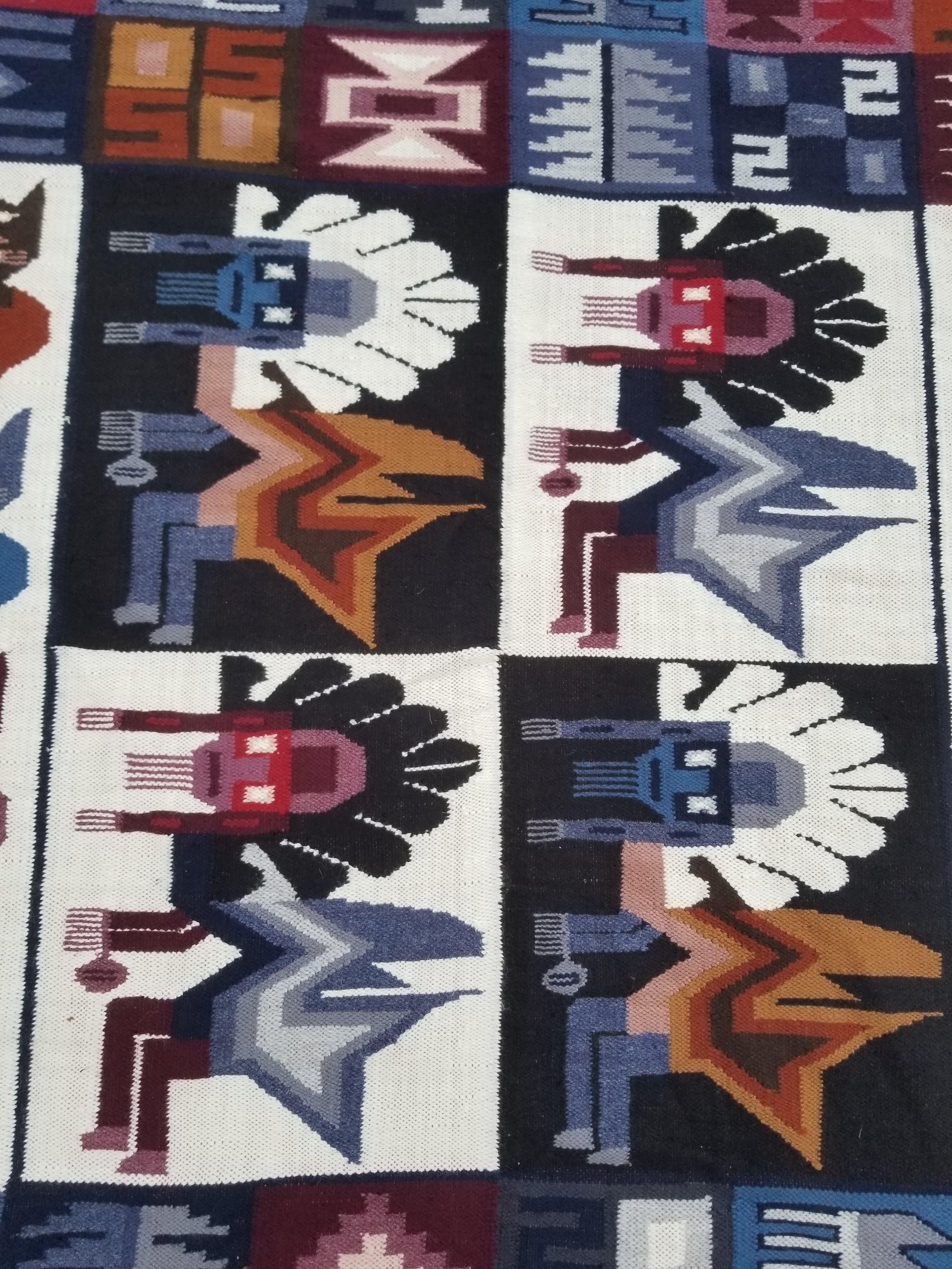 Vintage Handwoven Peruvian Incan Diety Folk Art Kilim Tapestry 157x119cm