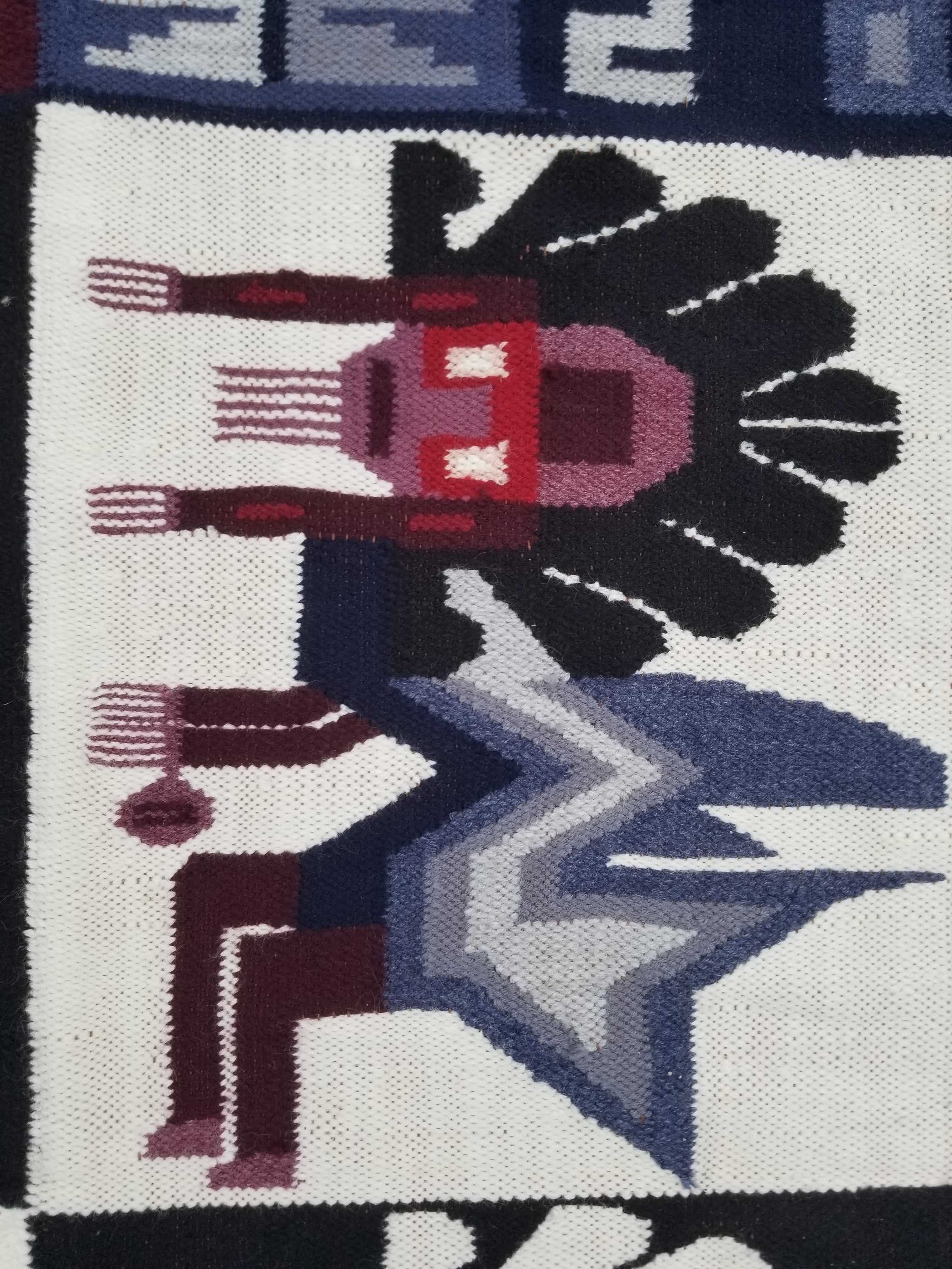 Vintage Handwoven Peruvian Incan Diety Folk Art Kilim Tapestry 157x119cm