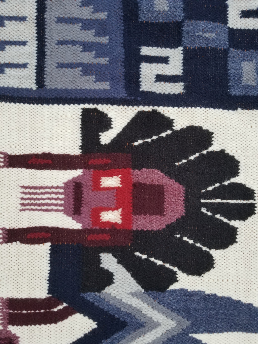 Vintage Handwoven Peruvian Incan Diety Folk Art Kilim Tapestry 157x119cm
