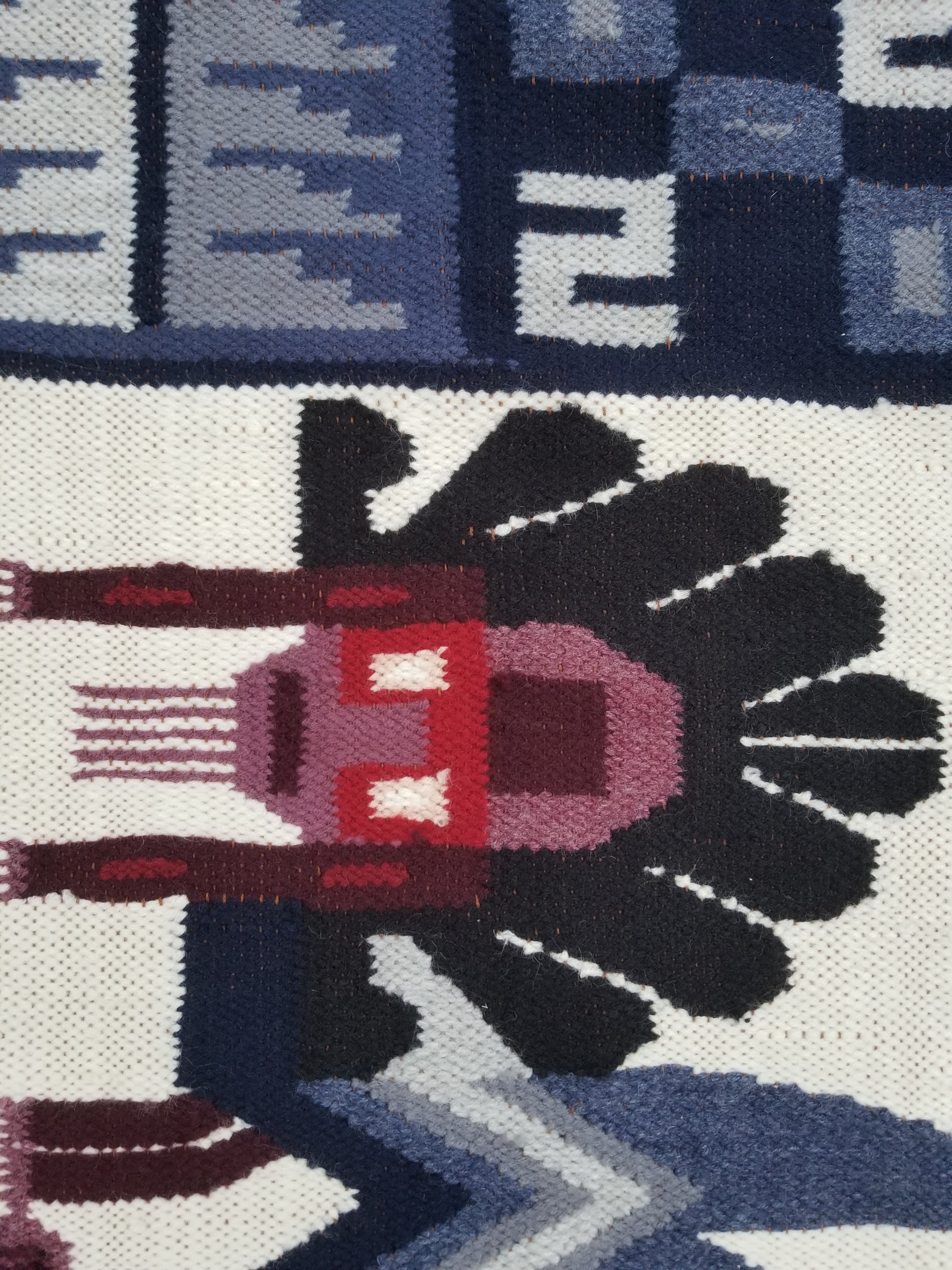 Vintage Handwoven Peruvian Incan Diety Folk Art Kilim Tapestry 157x119cm
