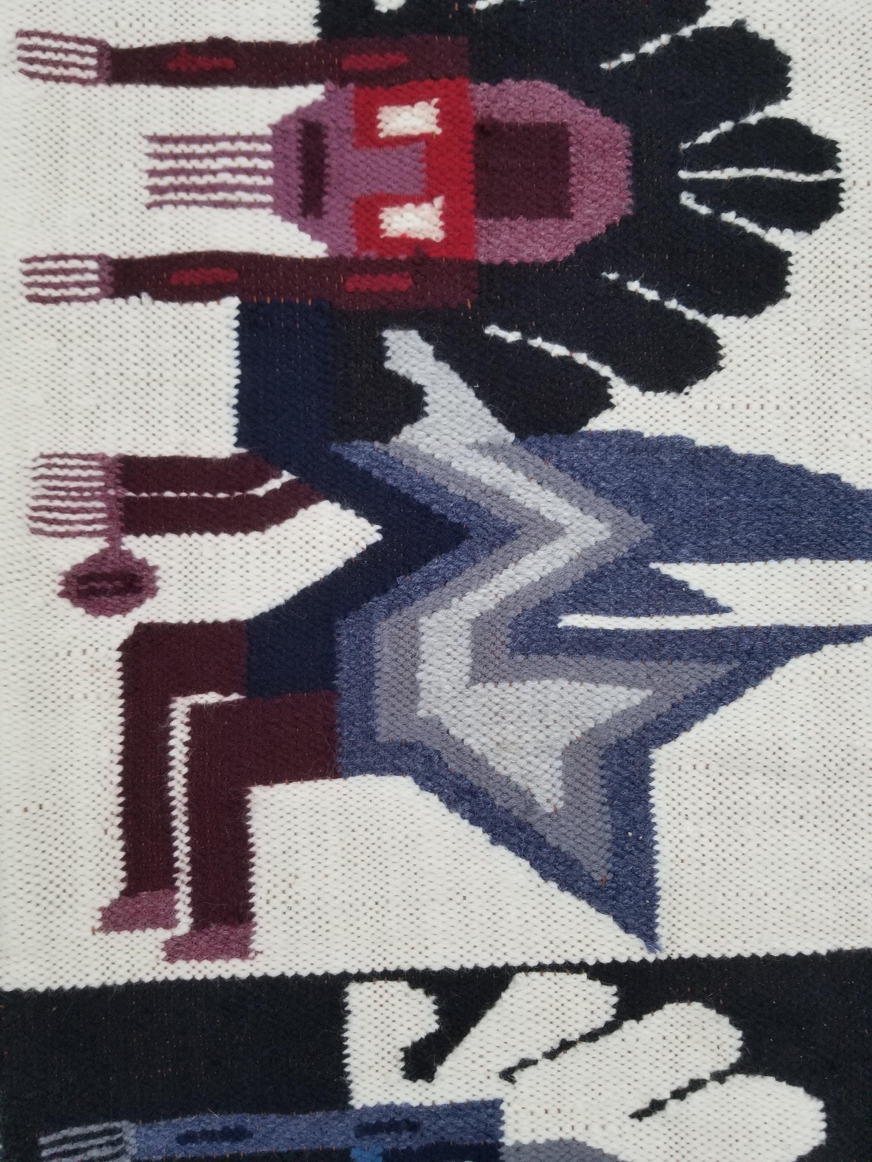 Vintage Handwoven Peruvian Incan Diety Folk Art Kilim Tapestry 157x119cm