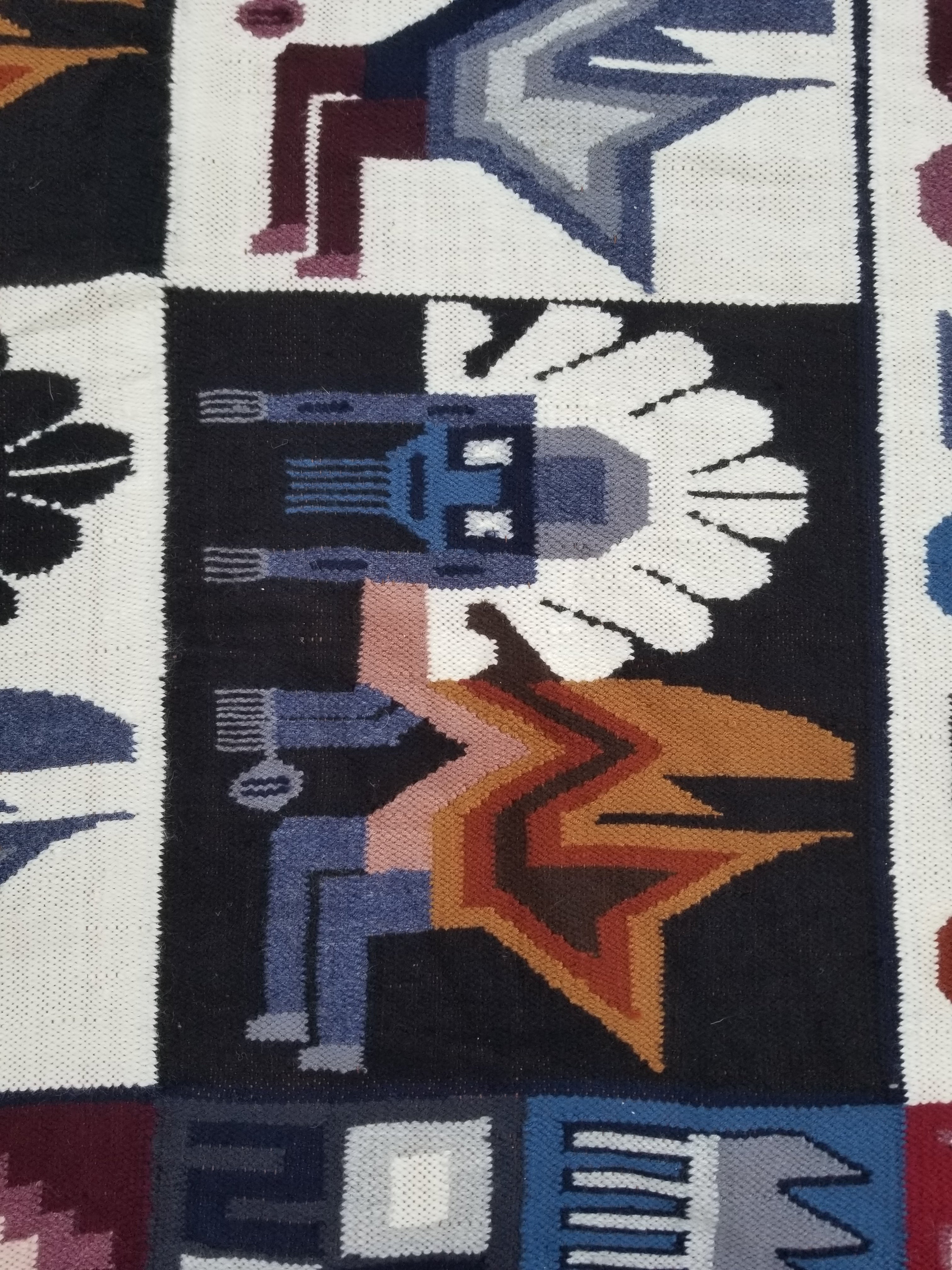 Vintage Handwoven Peruvian Incan Diety Folk Art Kilim Tapestry 157x119cm