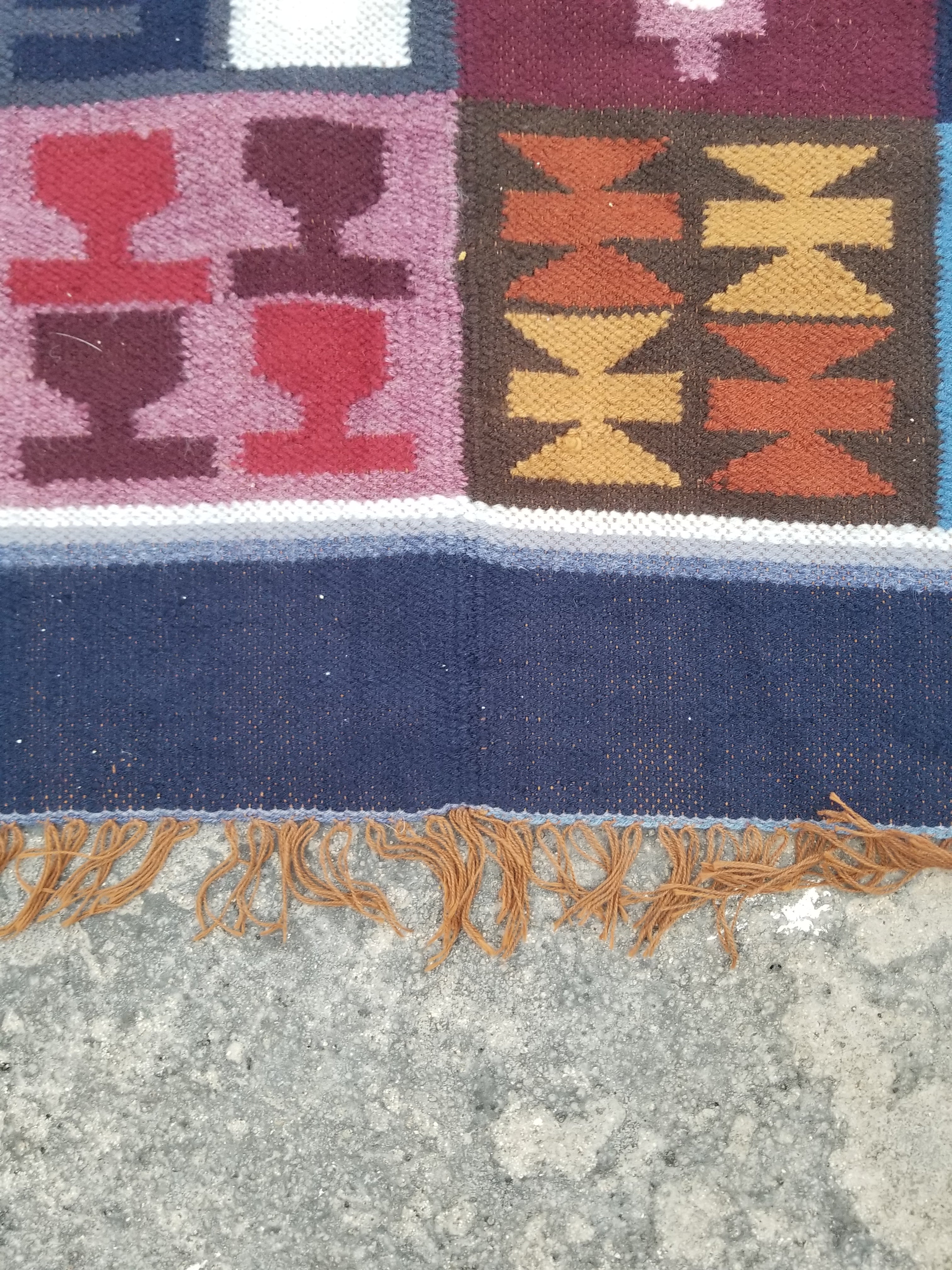 Vintage Handwoven Peruvian Incan Diety Folk Art Kilim Tapestry 157x119cm