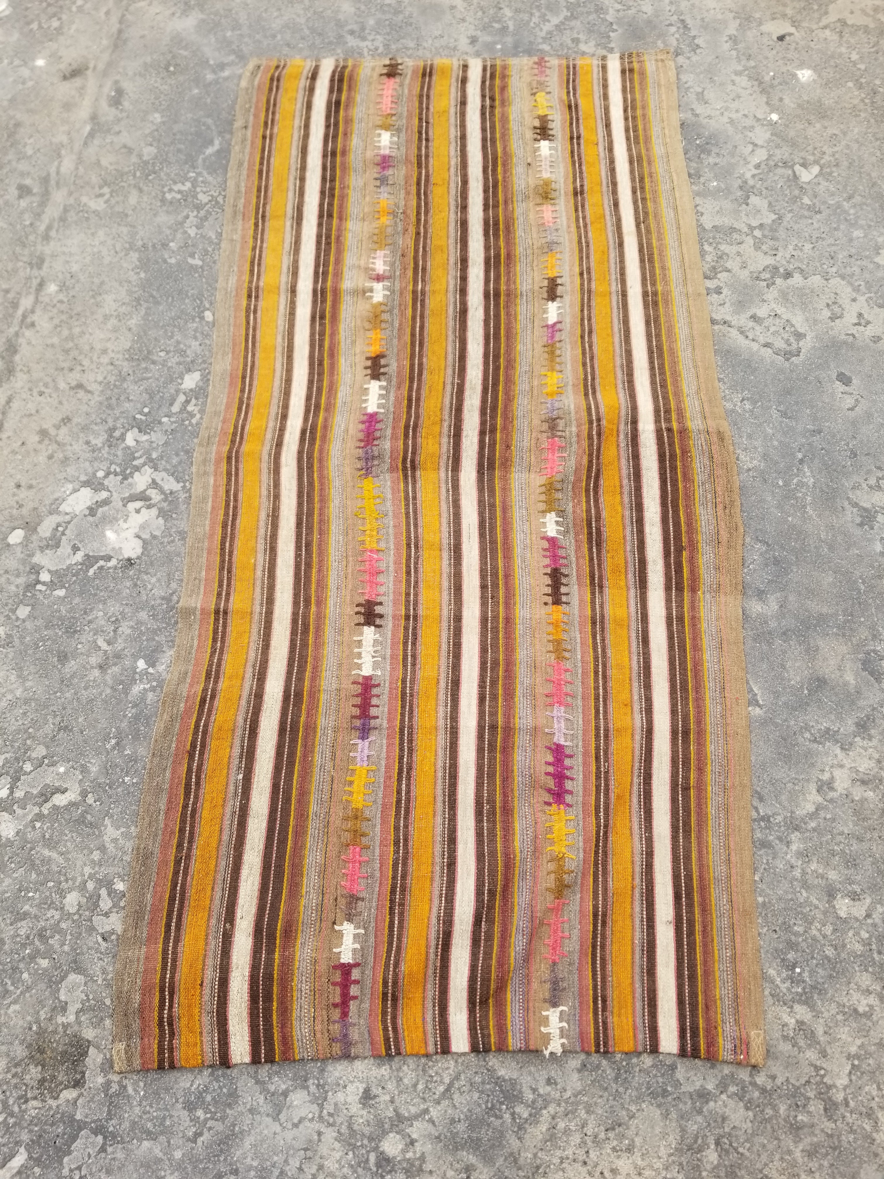 Antique Traditional Handmade Tribal Oriental Wool Multicolor Kilim 185x81cm