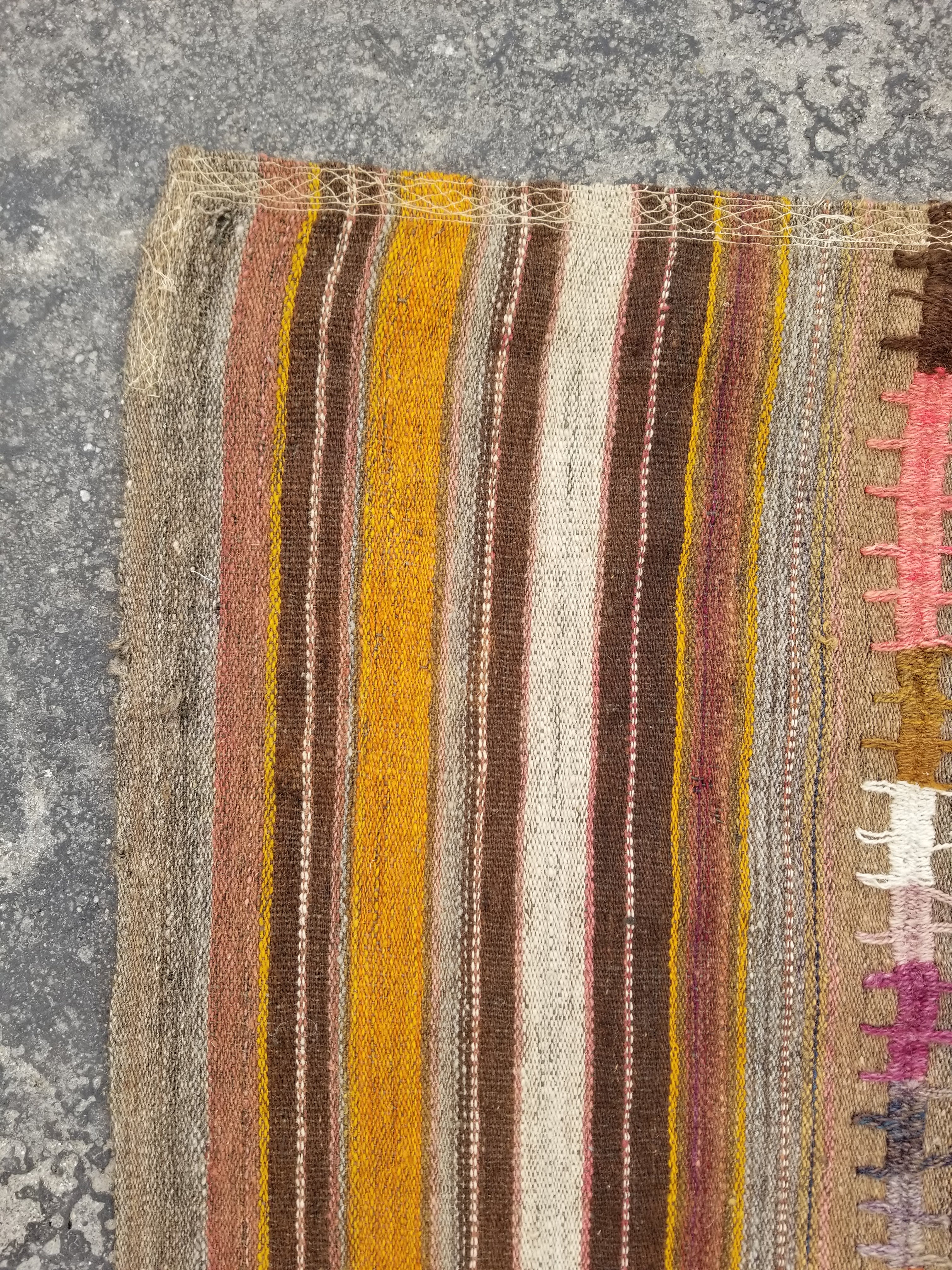 Antique Traditional Handmade Tribal Oriental Wool Multicolor Kilim 185x81cm