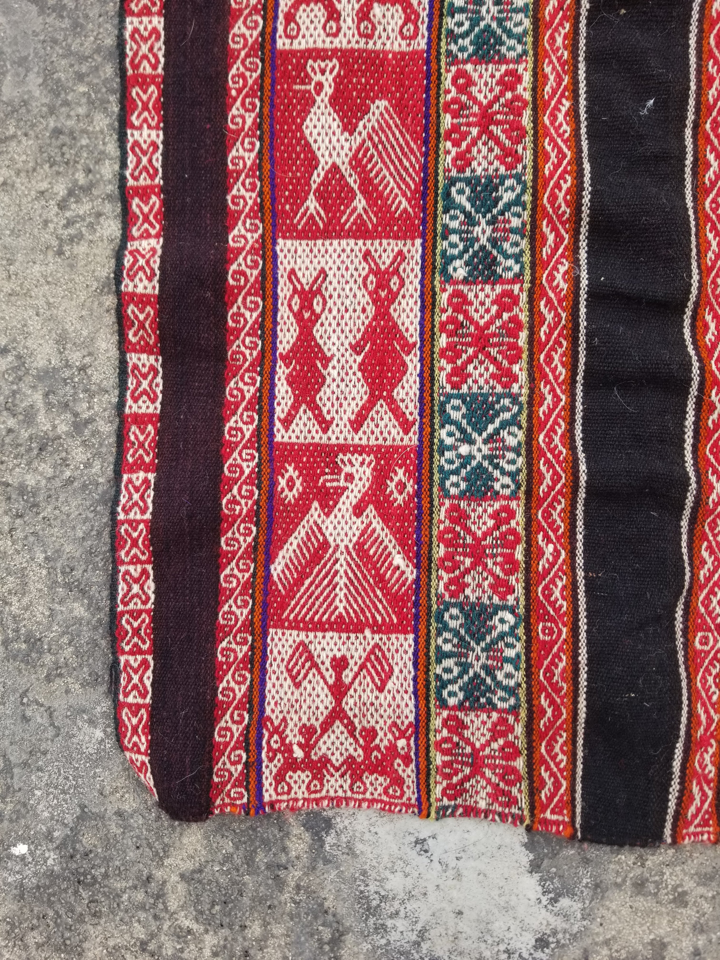 Vintage Handwoven Peruvian Aguayo Wool Multicolor Andean Manta Textile 104x83cm