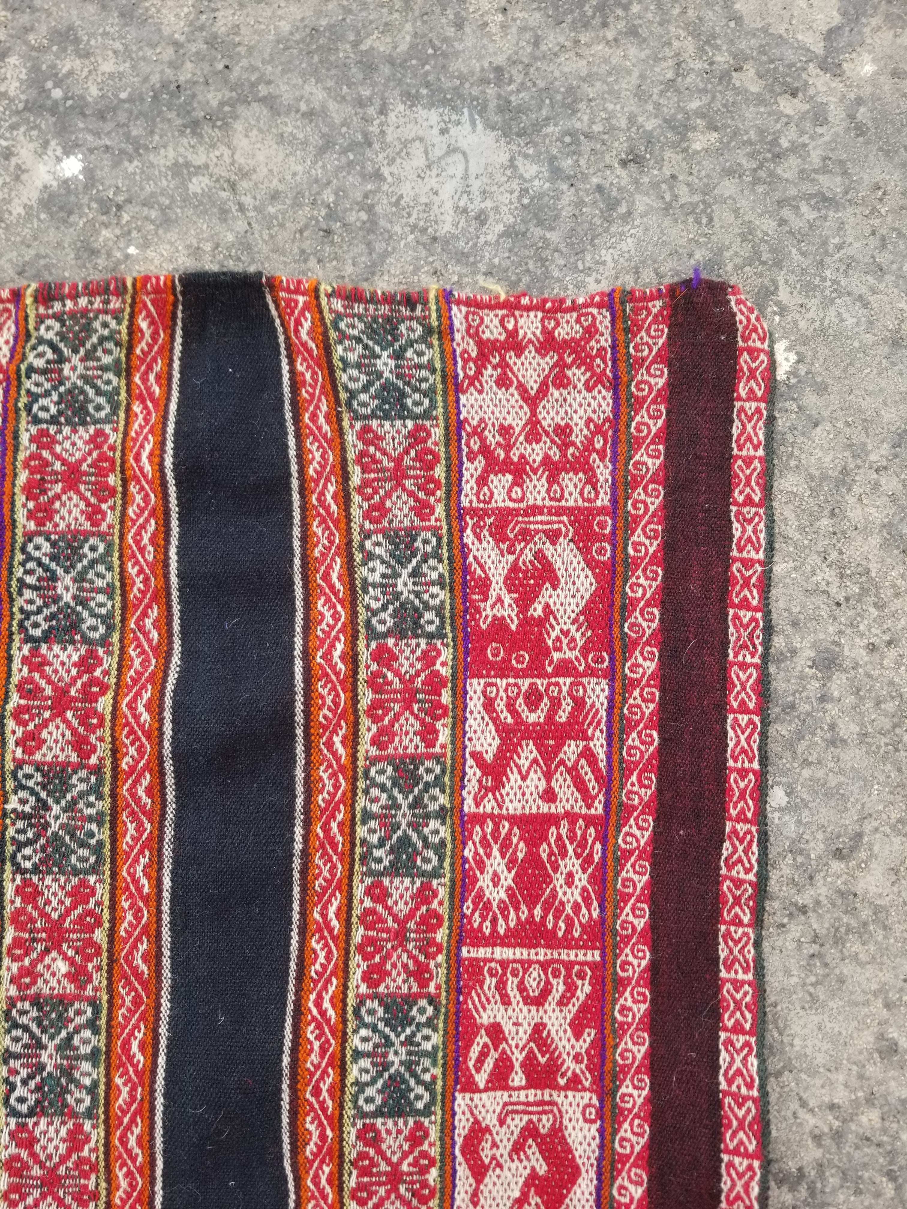 Vintage Handwoven Peruvian Aguayo Wool Multicolor Andean Manta Textile 104x83cm