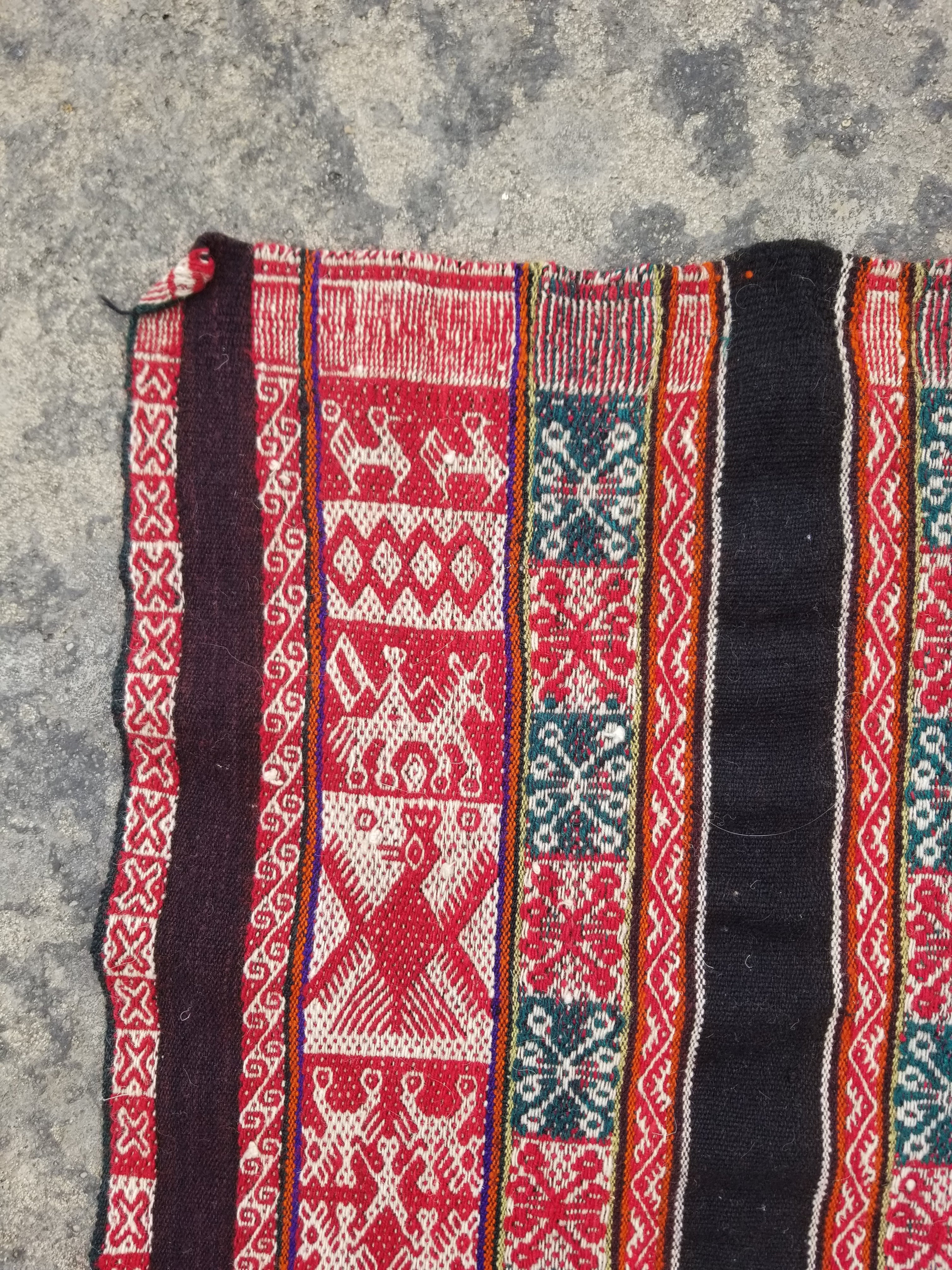 Vintage Handwoven Peruvian Aguayo Wool Multicolor Andean Manta Textile 104x83cm