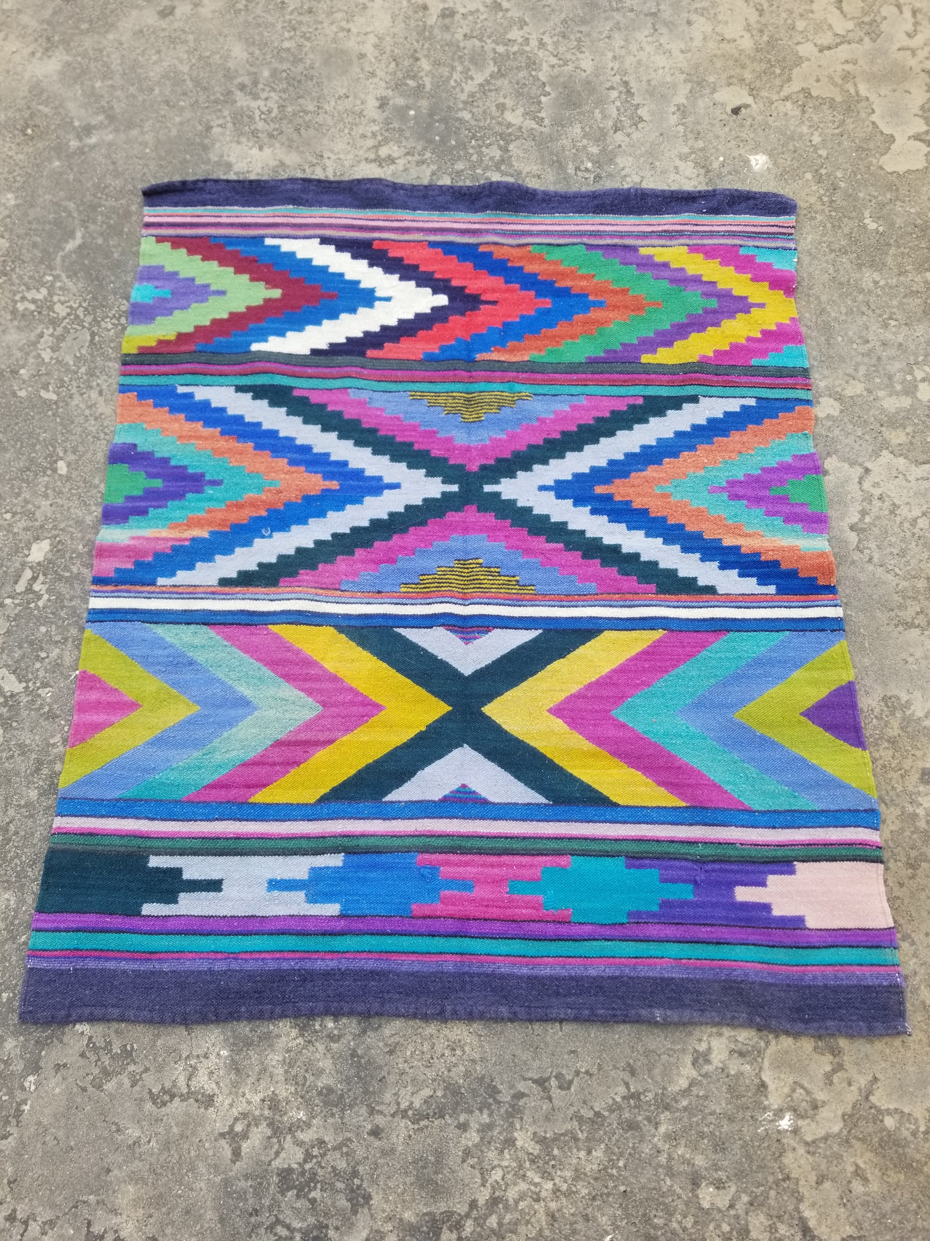 Vintage Traditional Handmade Mexican Style Wool Multicolor Kilim 132x60cm