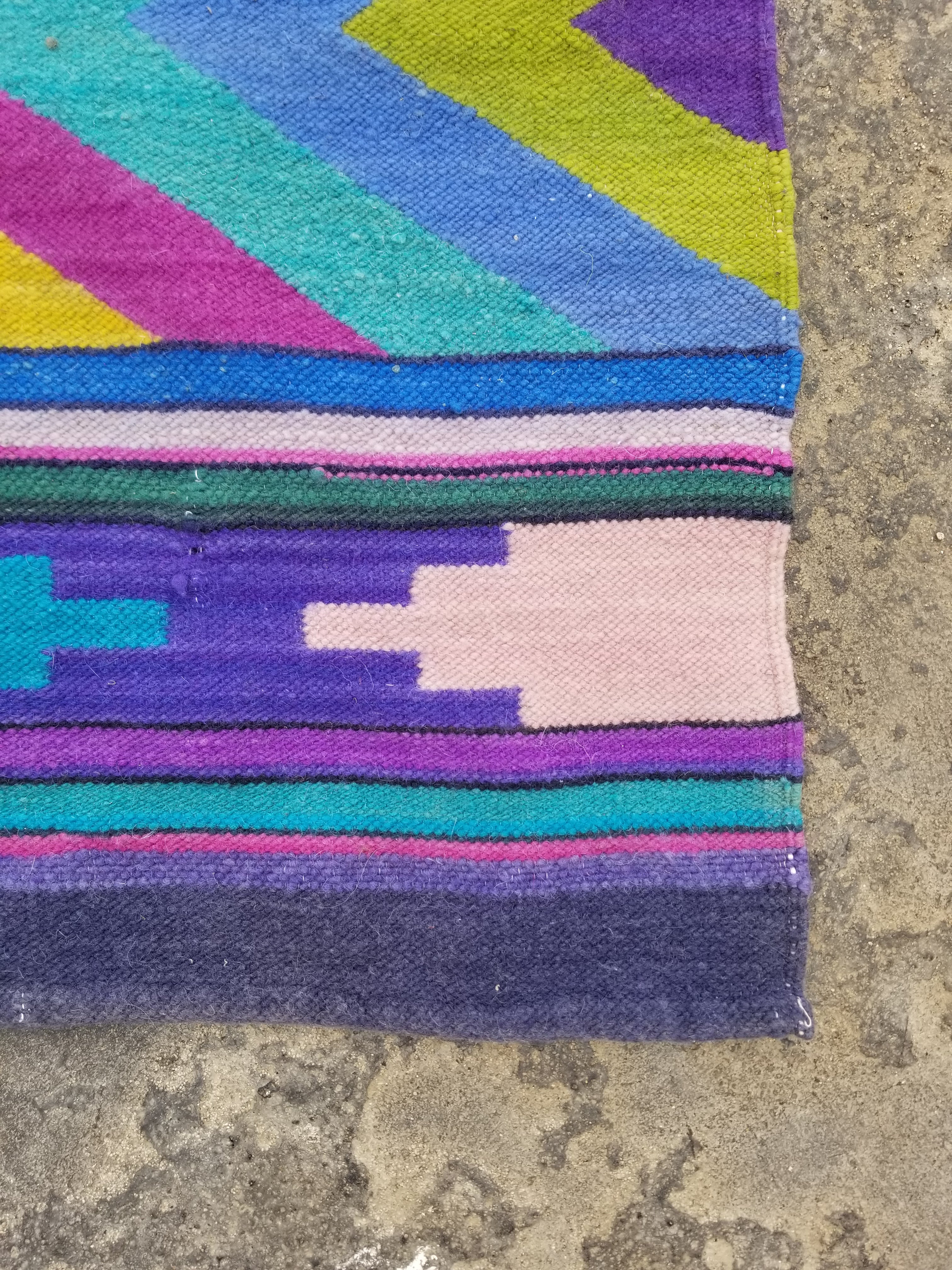 Vintage Traditional Handmade Mexican Style Wool Multicolor Kilim 132x60cm