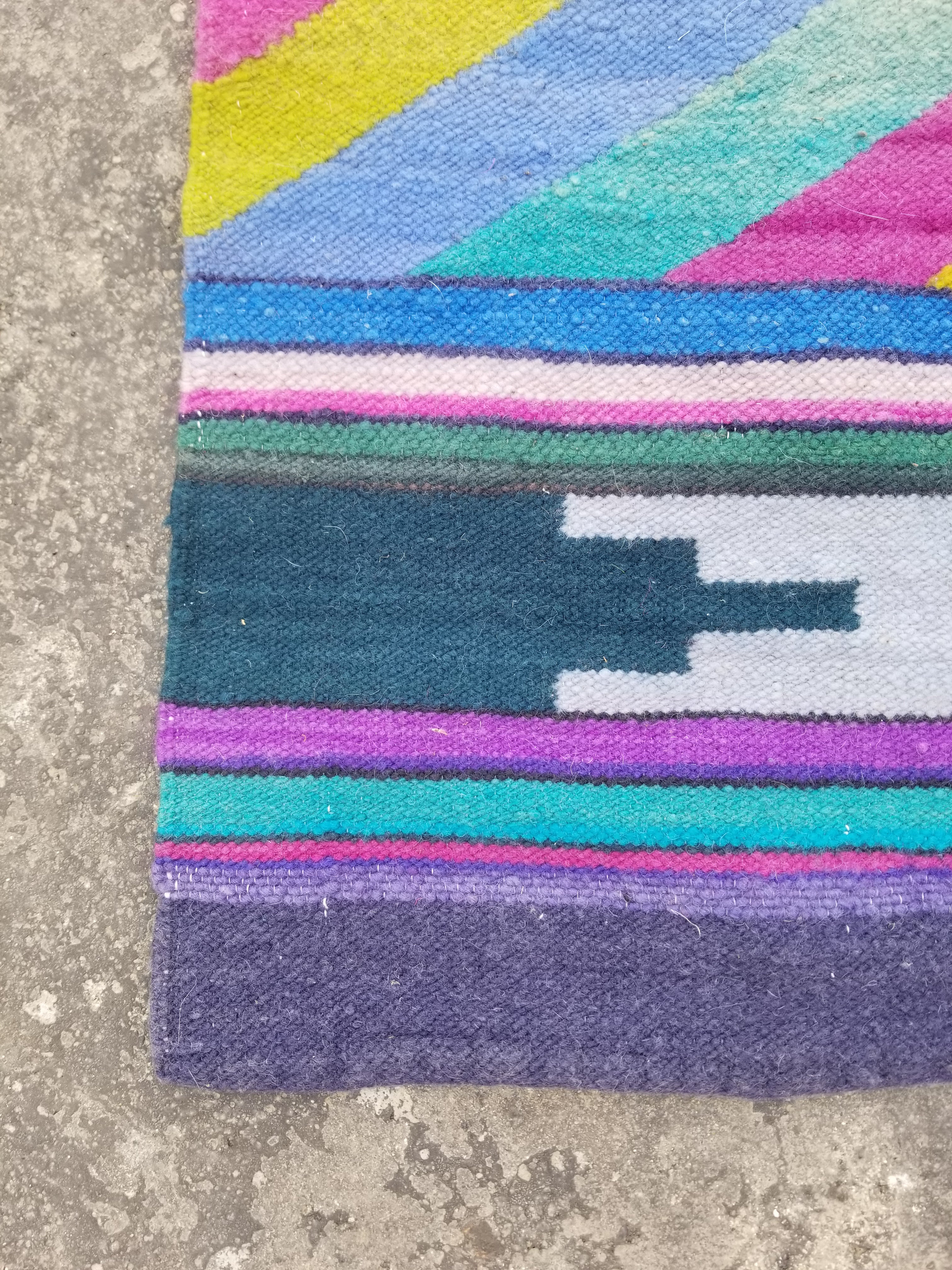 Vintage Traditional Handmade Mexican Style Wool Multicolor Kilim 132x60cm