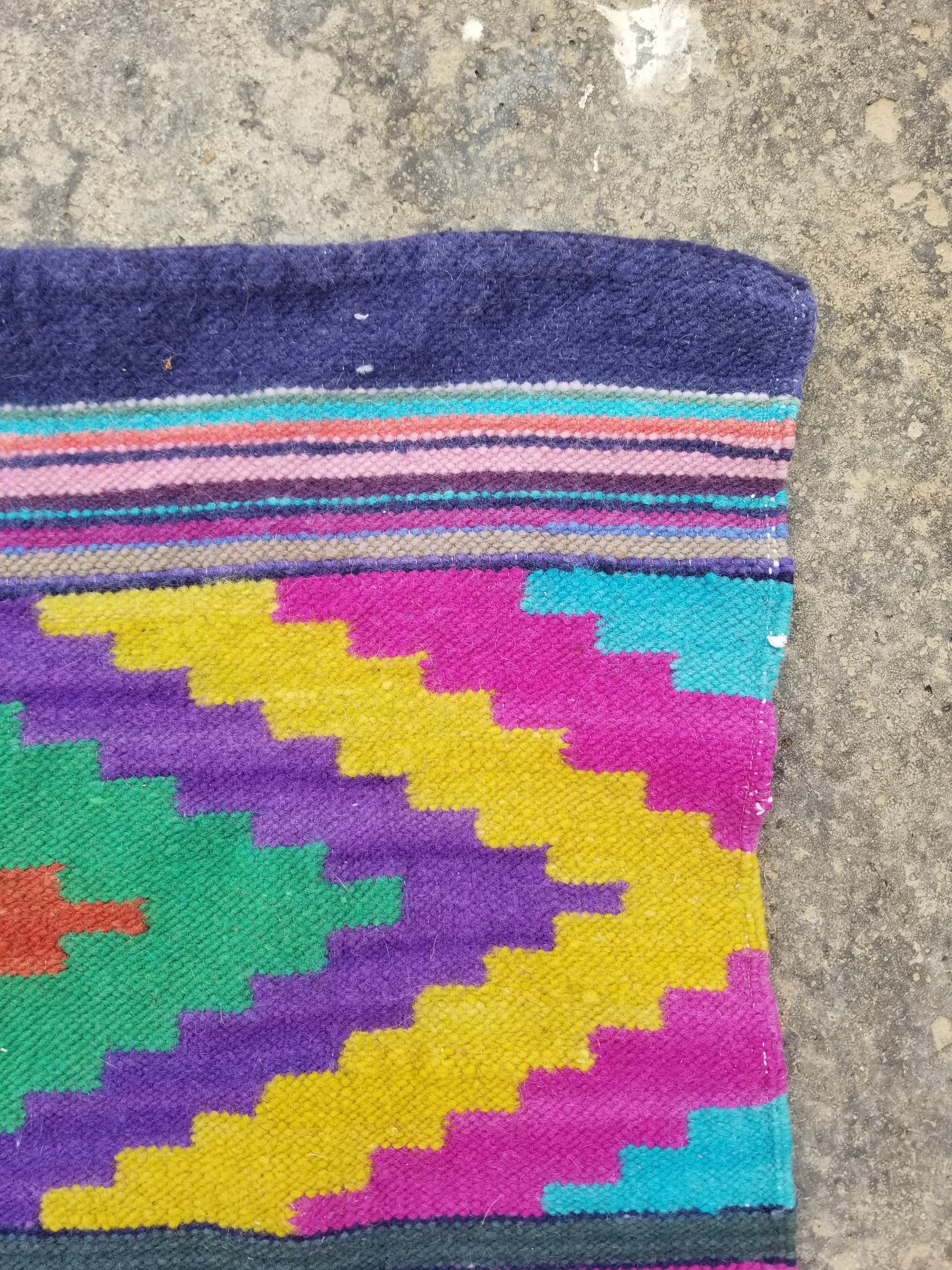 Vintage Traditional Handmade Mexican Style Wool Multicolor Kilim 132x60cm