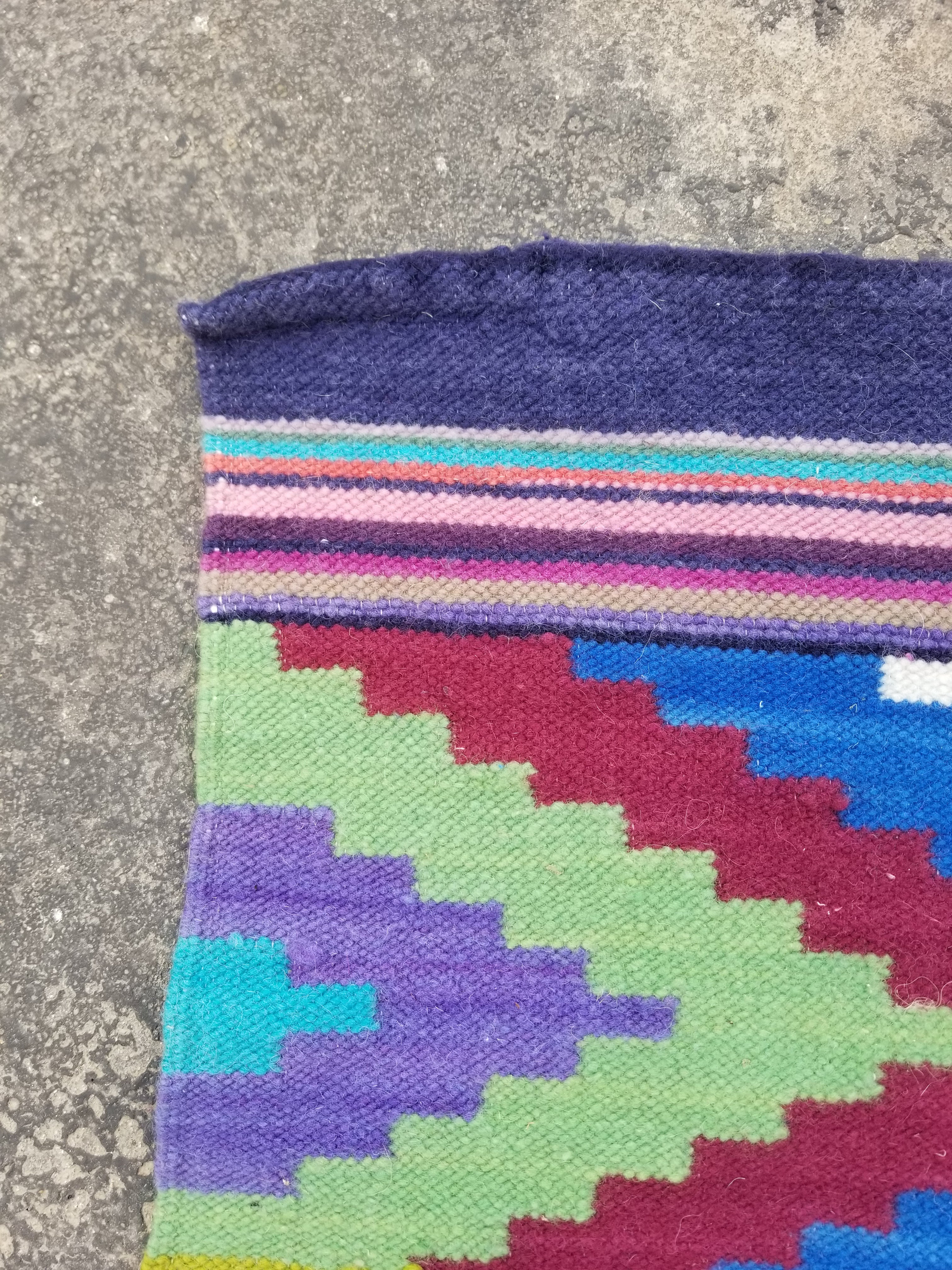 Vintage Traditional Handmade Mexican Style Wool Multicolor Kilim 132x60cm