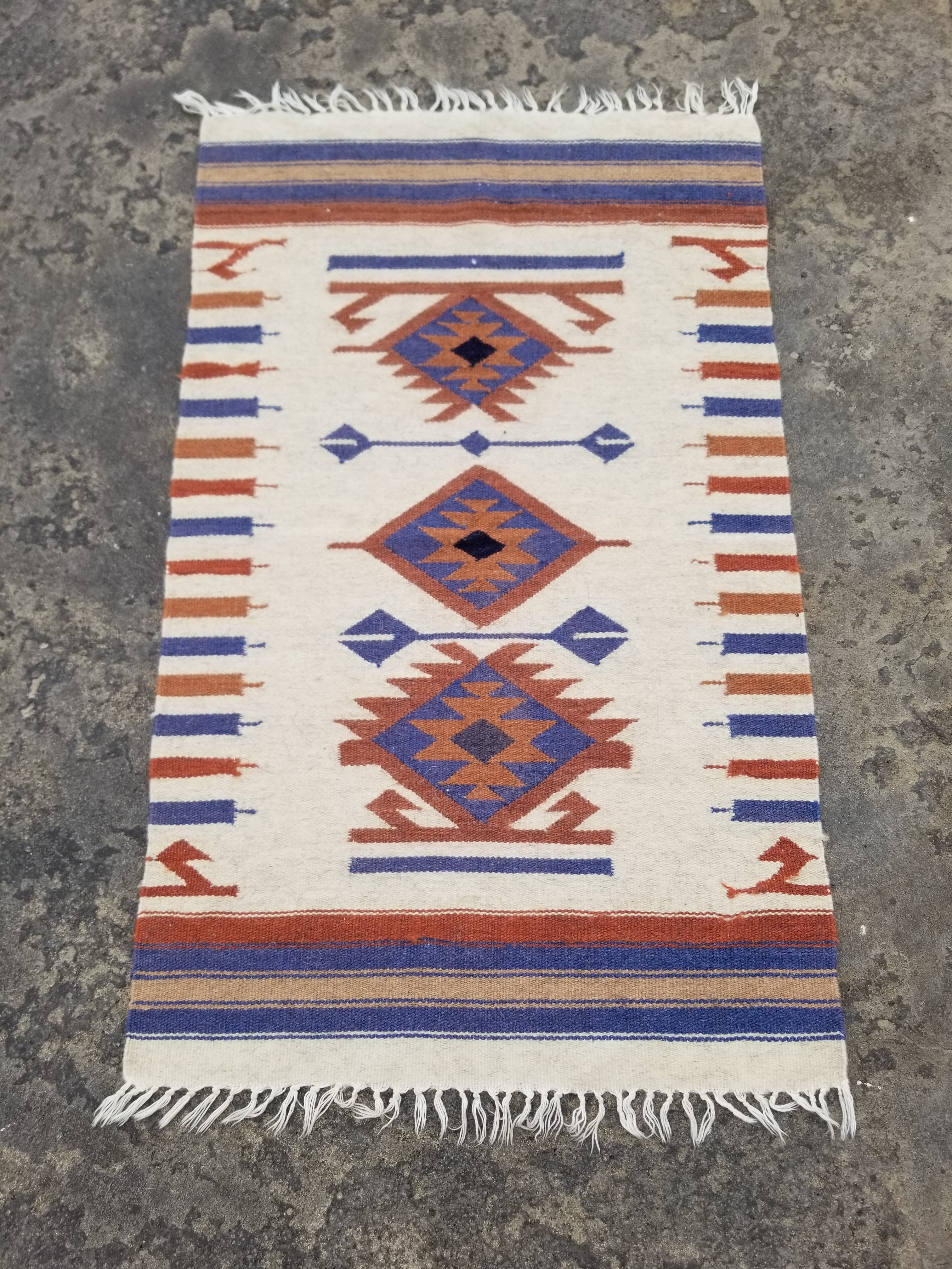 Vintage Traditional Handmade Mexican Wool Multicolor Kilim 102x61cm