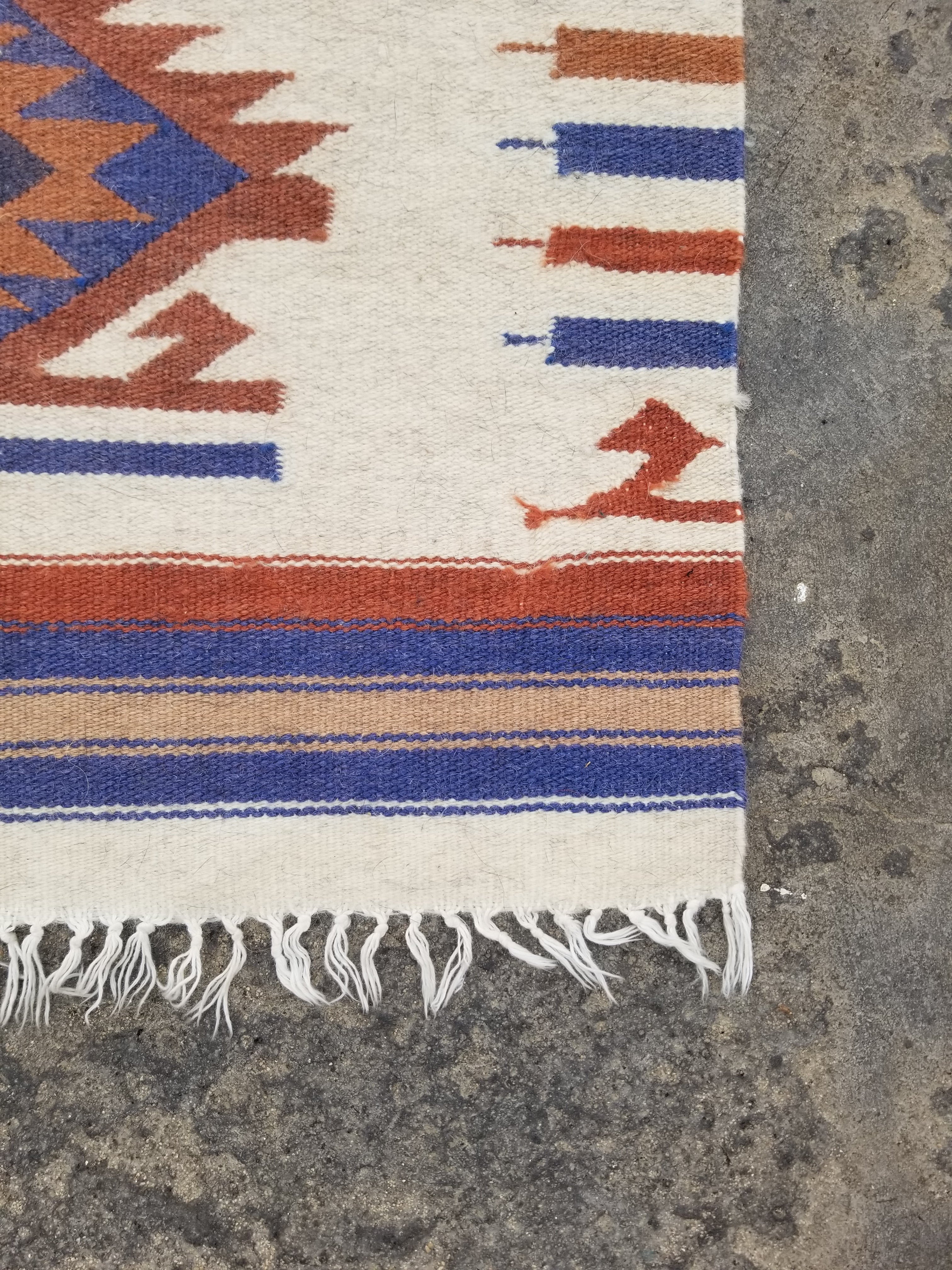 Vintage Traditional Handmade Mexican Wool Multicolor Kilim 102x61cm