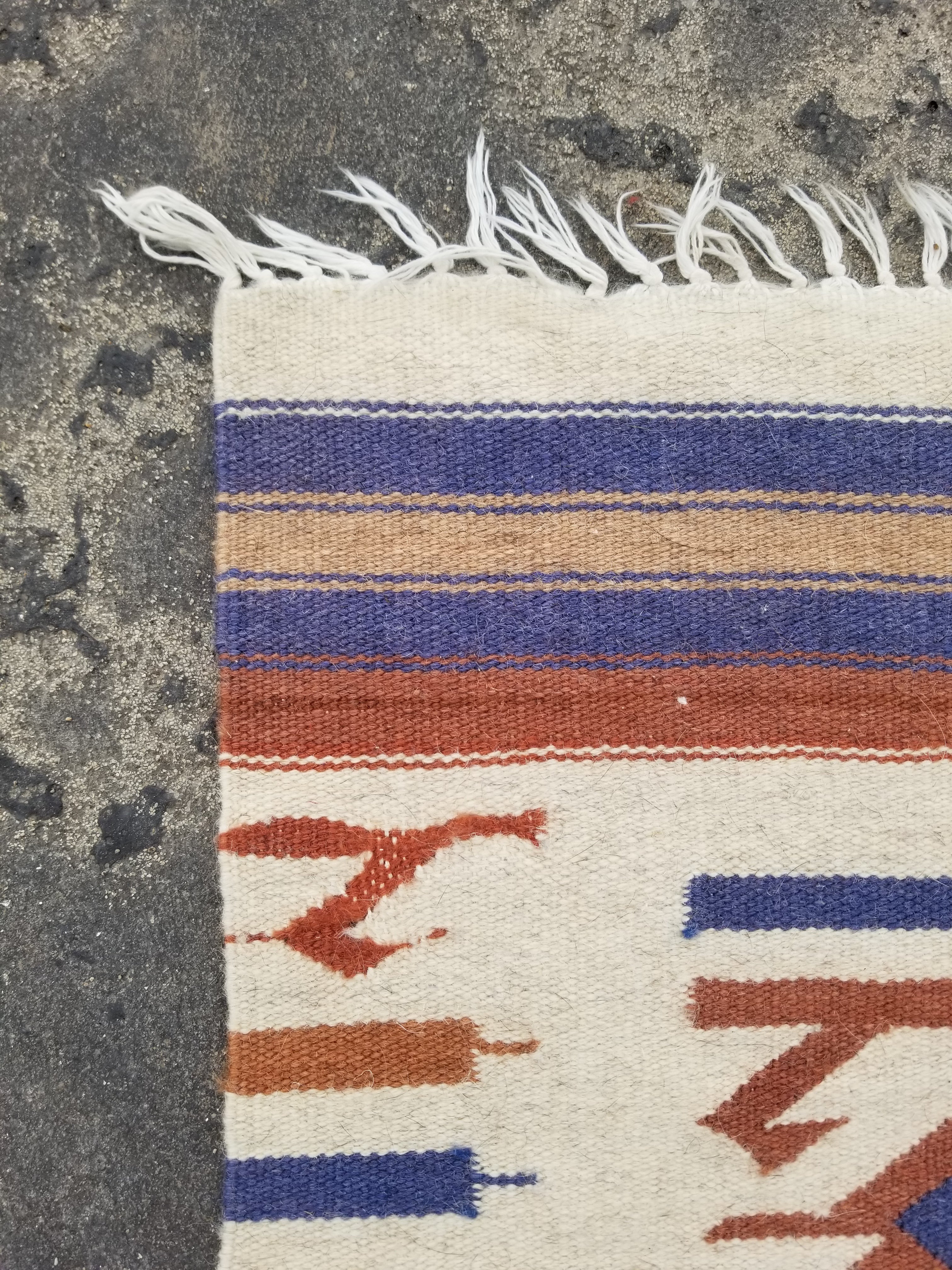 Vintage Traditional Handmade Mexican Wool Multicolor Kilim 102x61cm